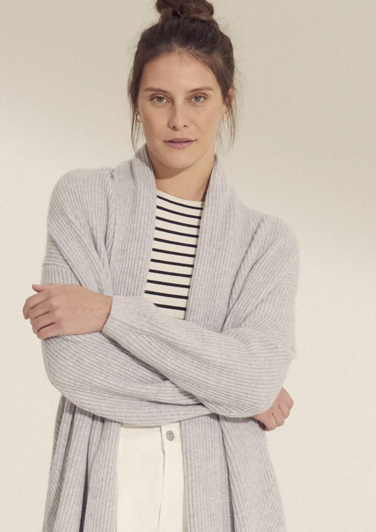 Ribbed Short Cashmere Coatigan in Foggy Grey
