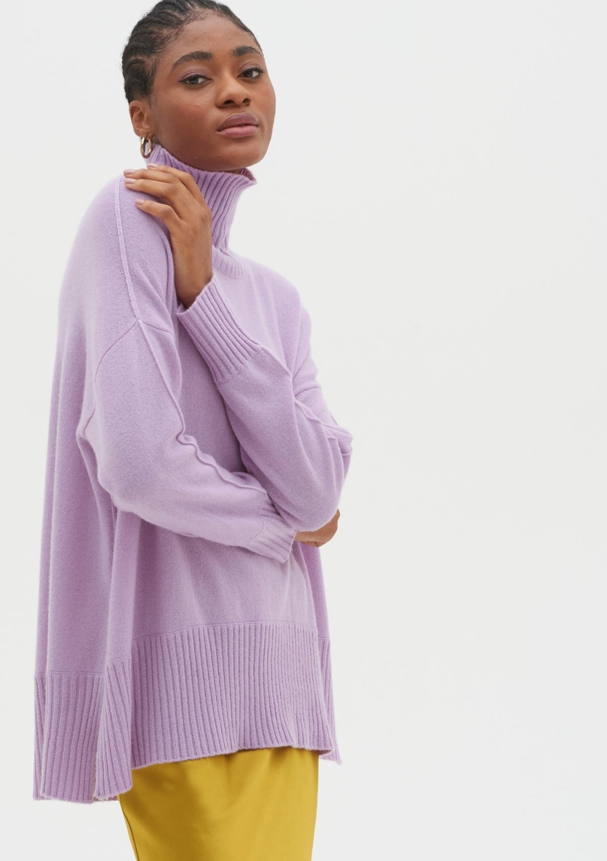 Oversized Cashmere Polo Neck Sweater in Frou Lilac