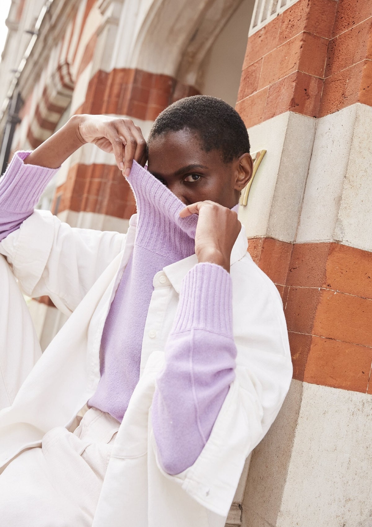 Oversized Cashmere Polo Neck Sweater in Frou Lilac