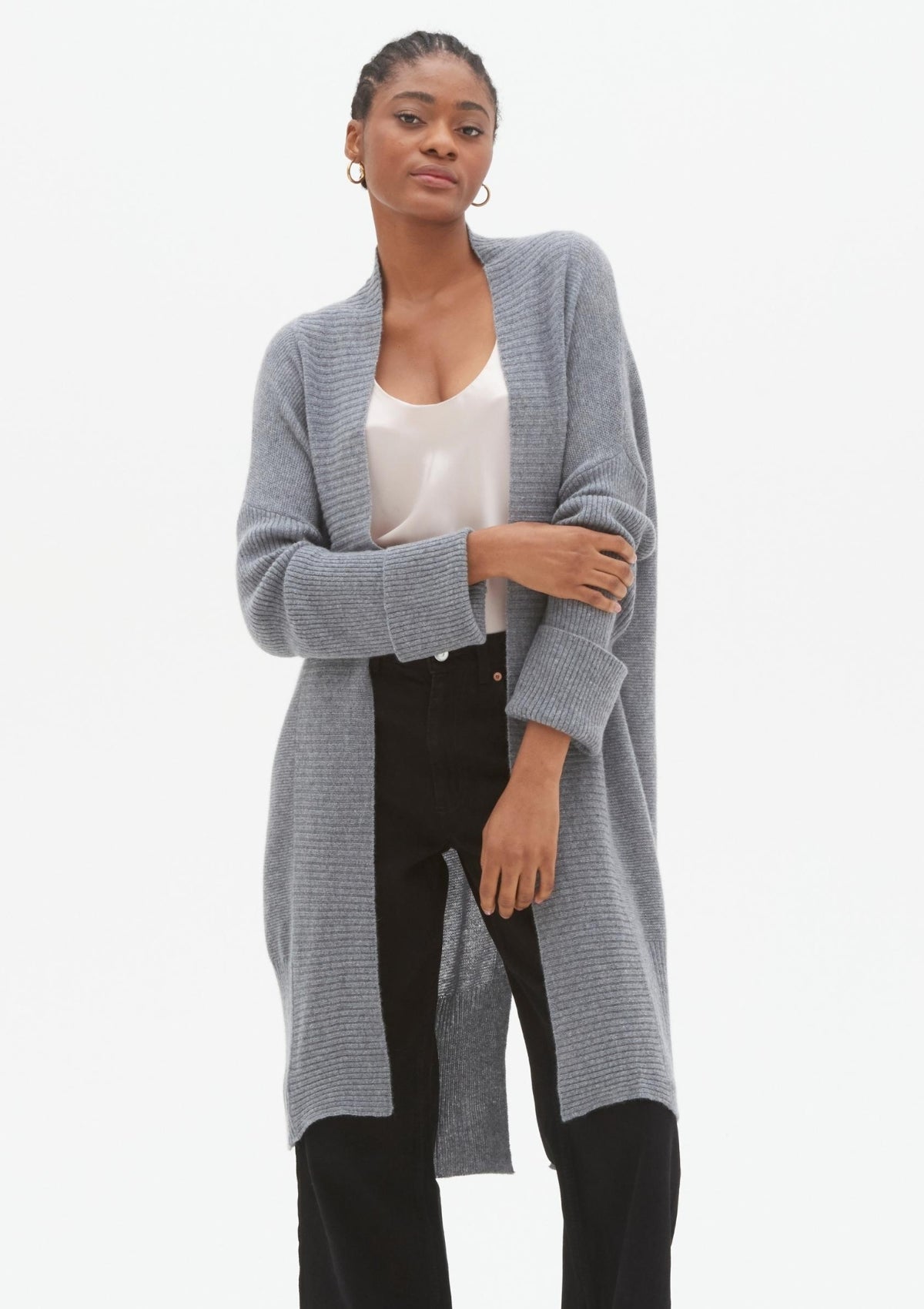 Cashmere Edge To Edge Cardigan in Quarry Grey