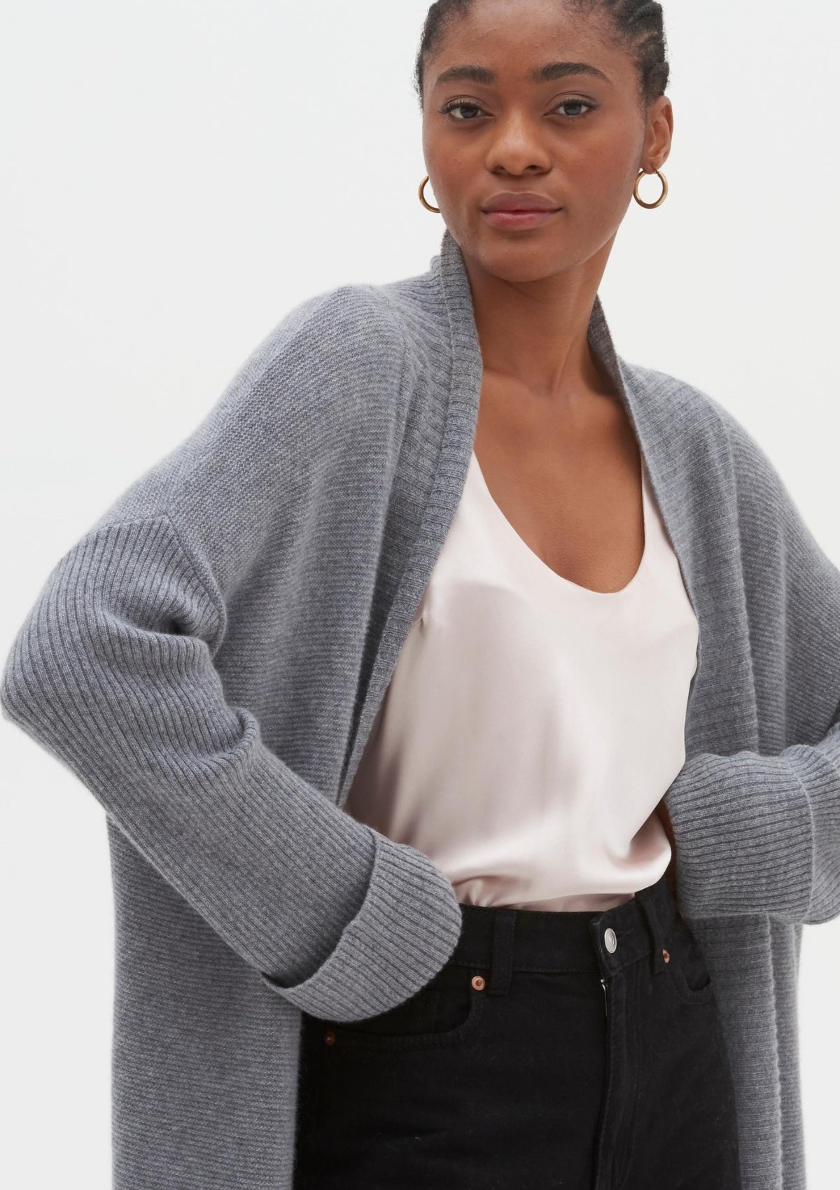 Cashmere Edge To Edge Cardigan in Quarry Grey