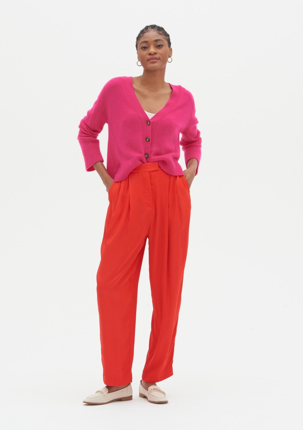 Lofty Cashmere Cardigan in Hot Pink