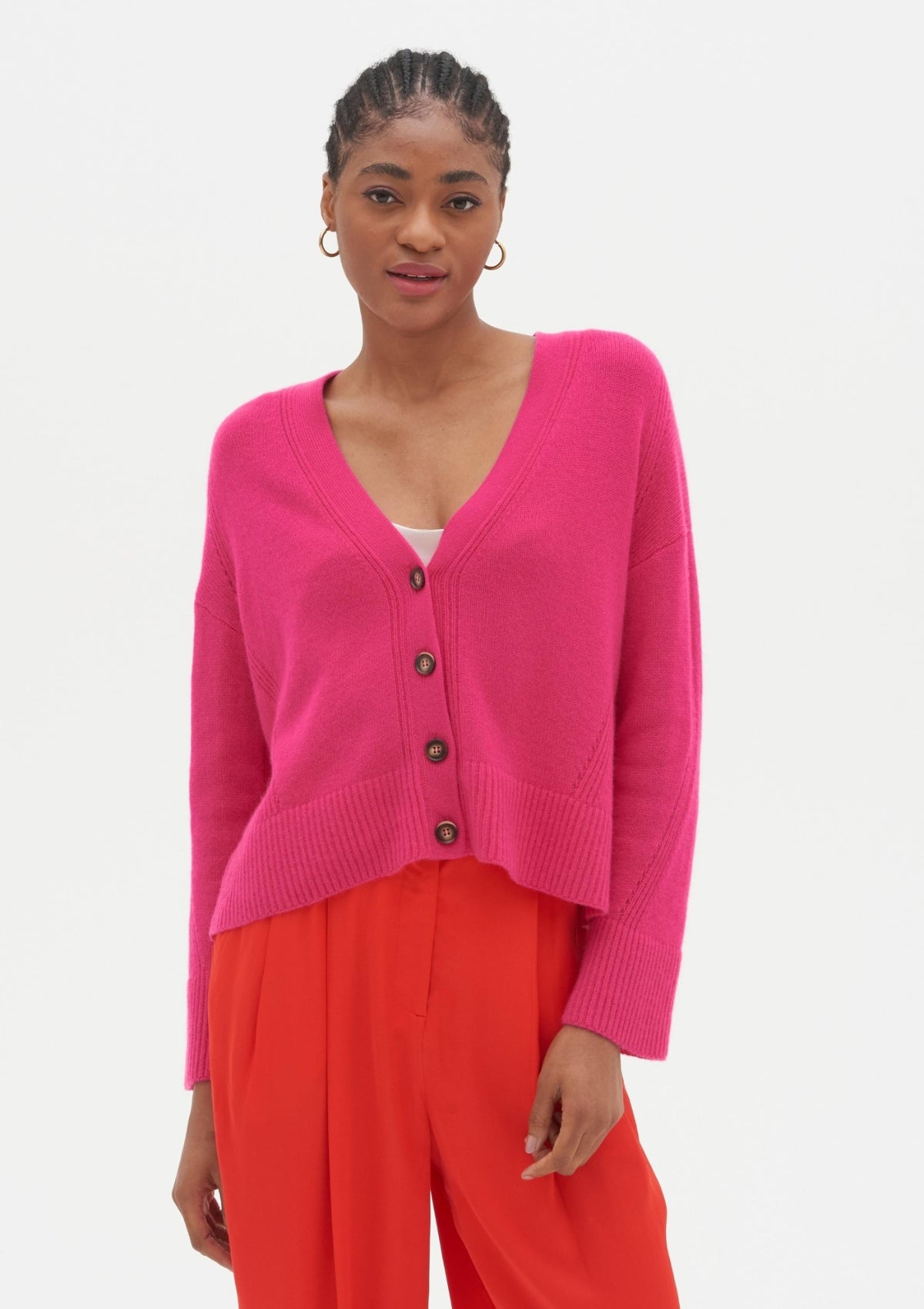 Lofty Cashmere Cardigan in Hot Pink