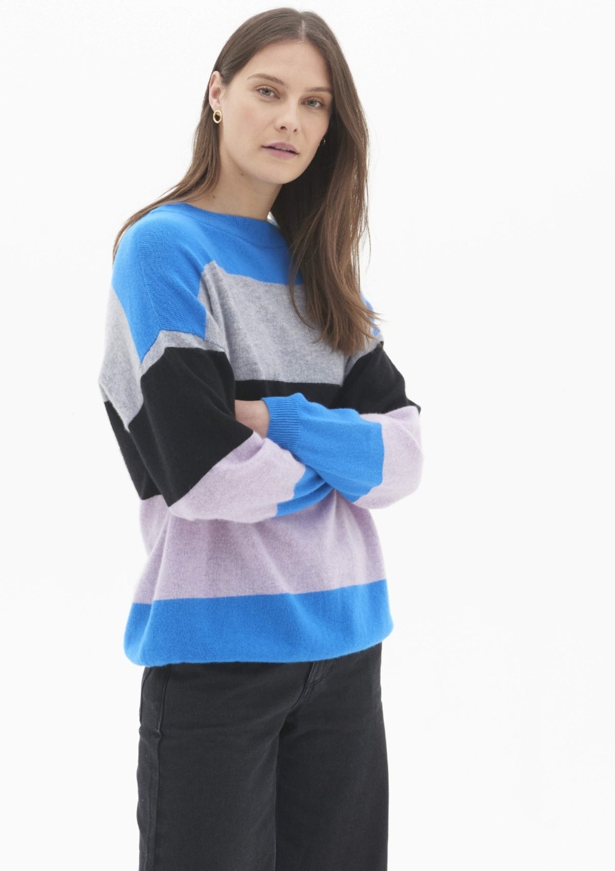 Lofty Oversized Crew Neck Sweater in Rainbow Stripe