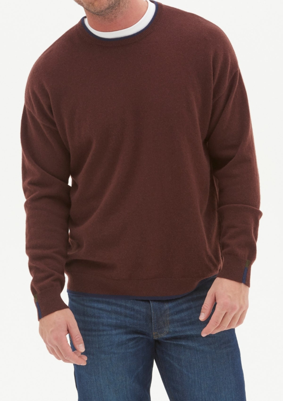Mens Cashmere Crew Neck Sweater in Bordeaux