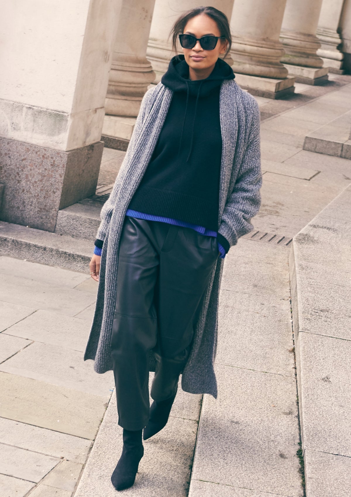 Ribbed Cashmere Coatigan in Canyon Grey