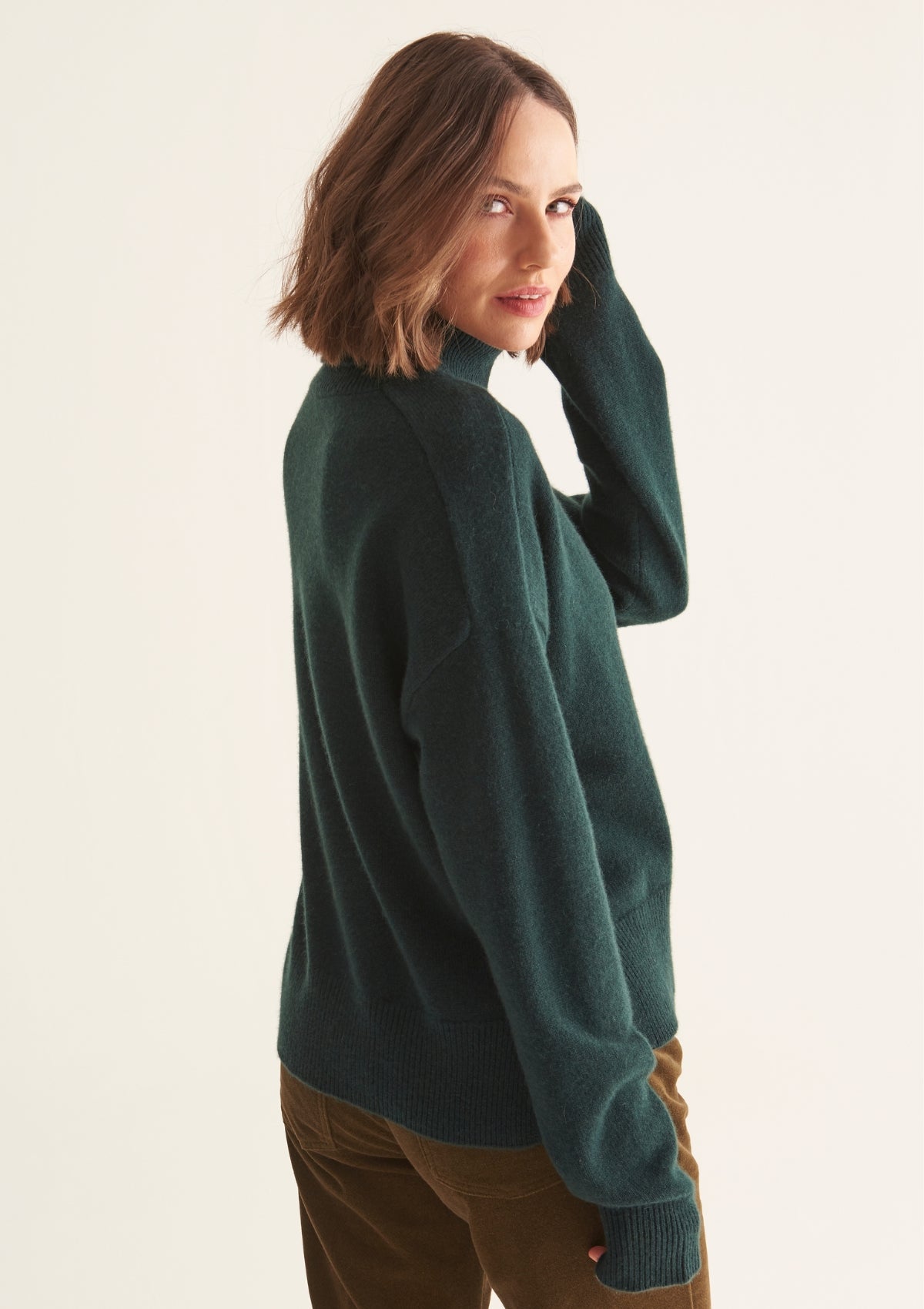 Ribbed Trim Polo Sweater in Bottle Green