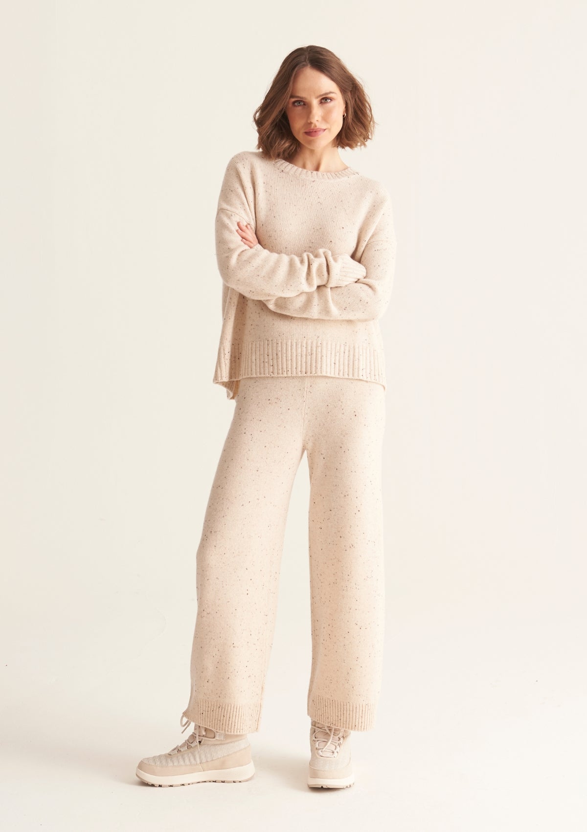 Donegal Knit Trousers in Marble White