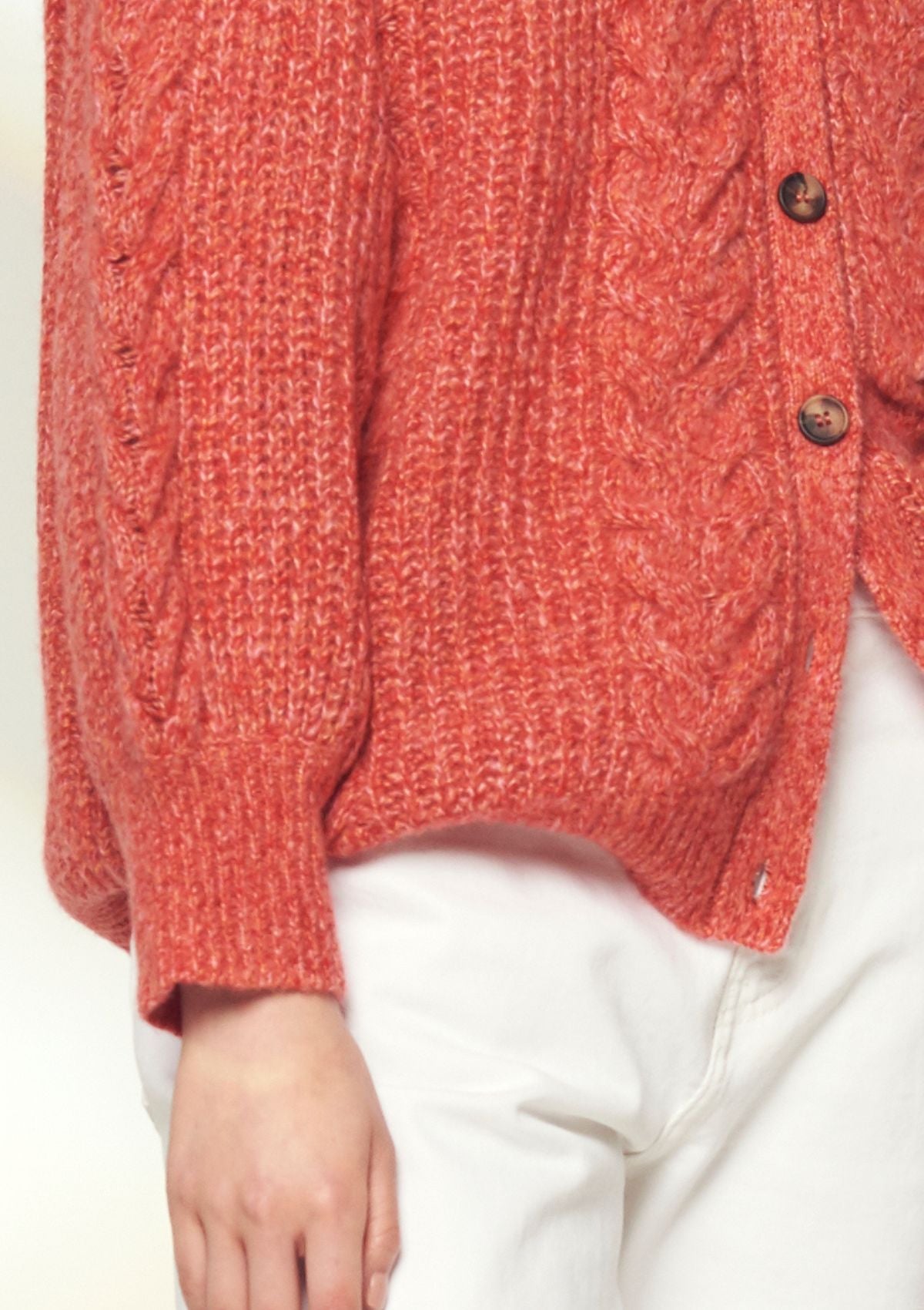 Silk & Cashmere Blend Cable Cardigan in Geranium Red