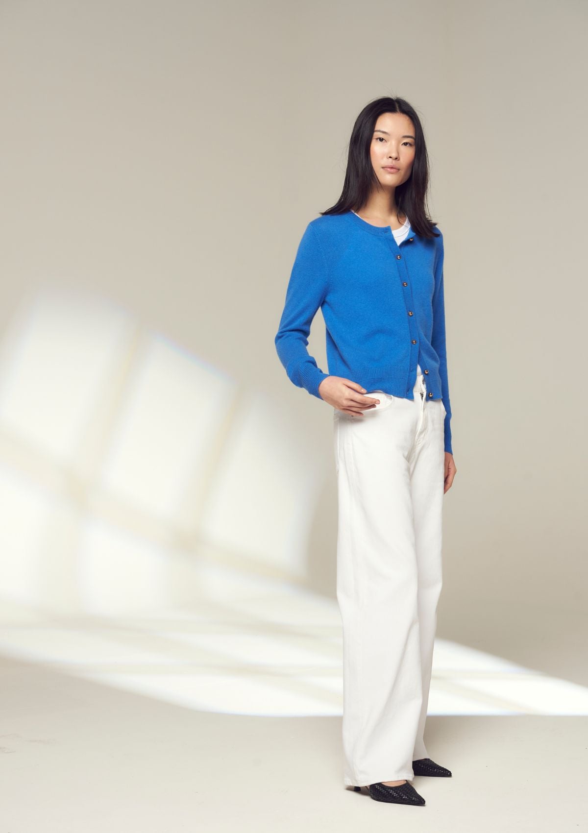 Cashmere Crew Cardigan in Lake Blue