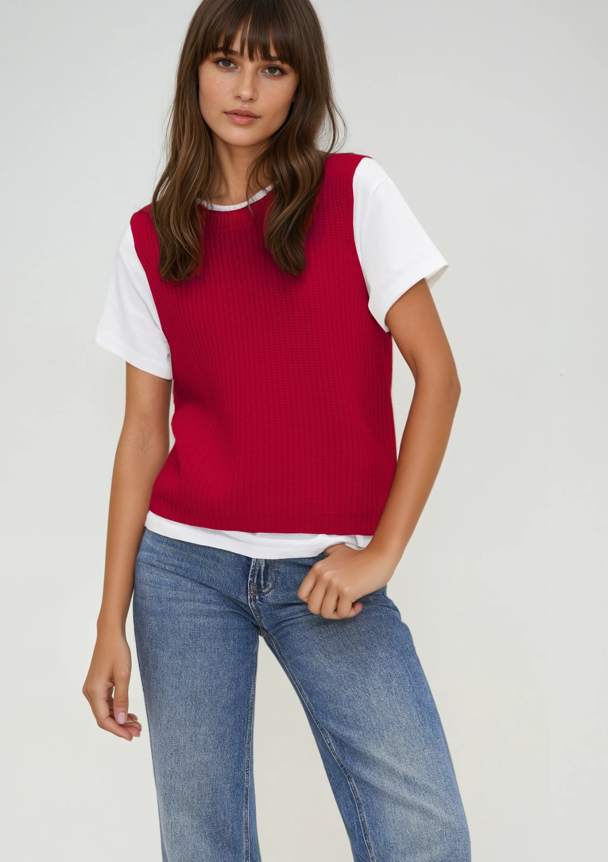 Ribbed Cashmere Tank in Postbox Red