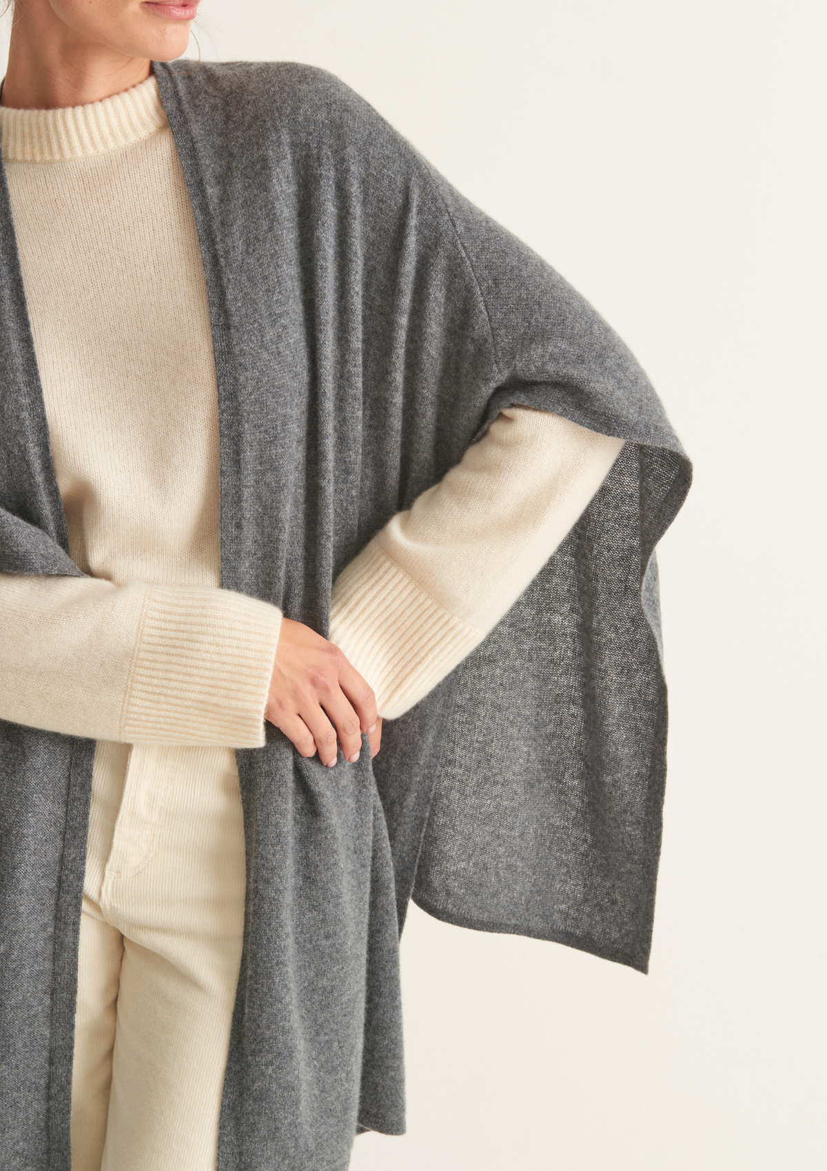 Oversized Cashmere Cape in Pewter Grey