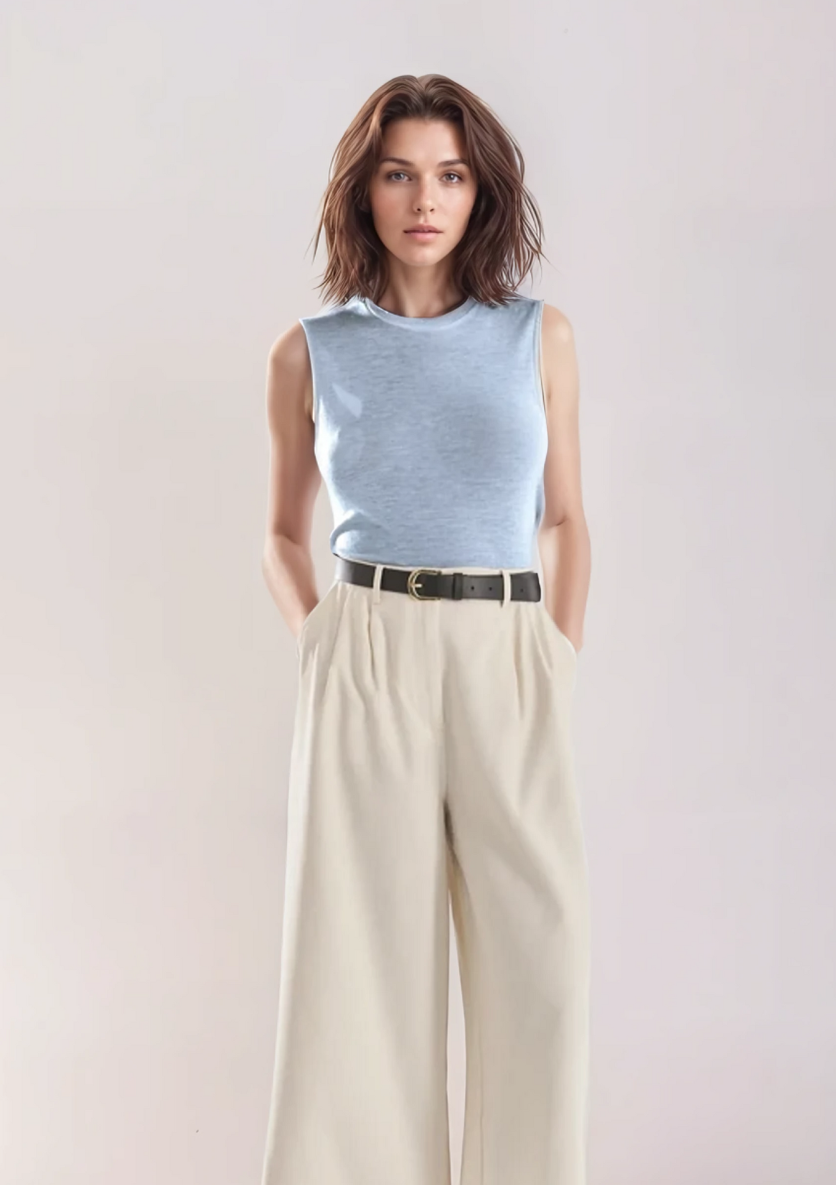 Fine Cashmere Tank in Whisper Blue