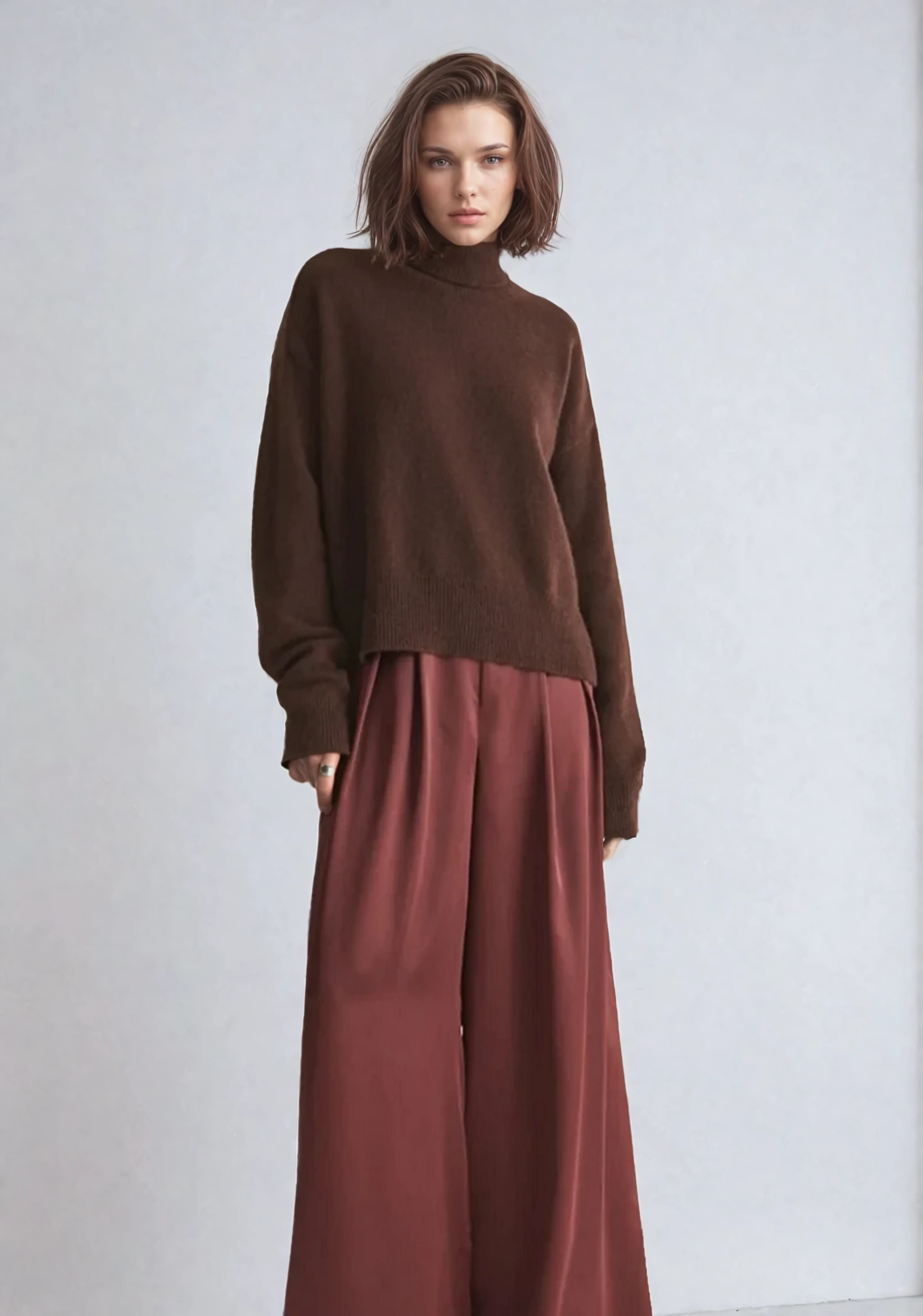 Ribbed Trim Polo Sweater in Rye Brown