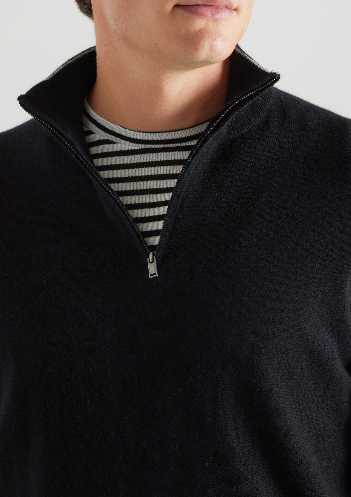 Mens Cashmere Half Zip Sweater in Black