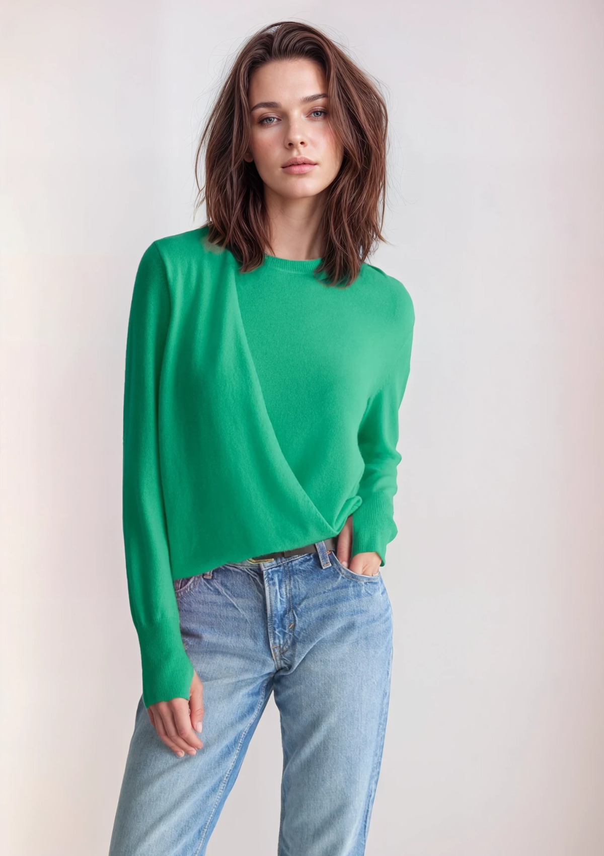 Ruched Cashmere Sweatshirt in Island Green