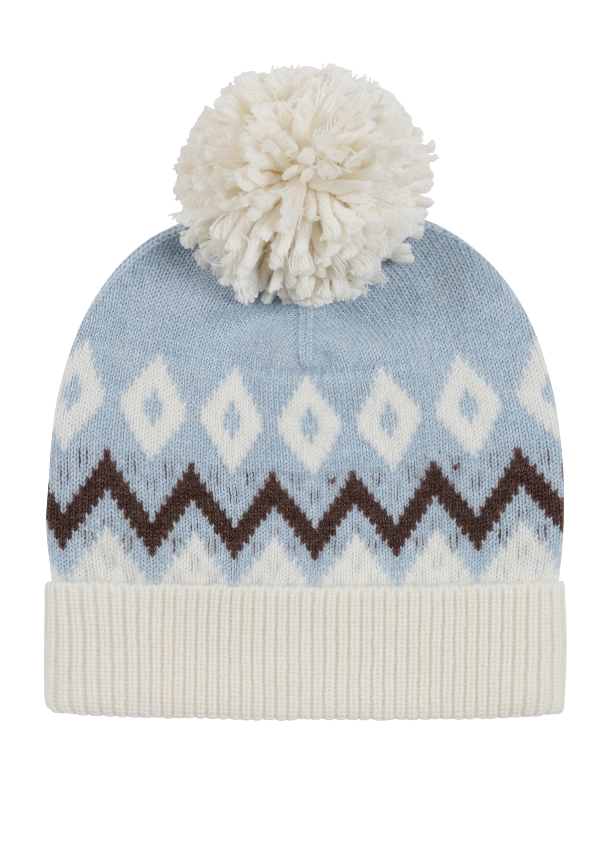 Bobble Beanie in Snow & Blue Nordic Mix