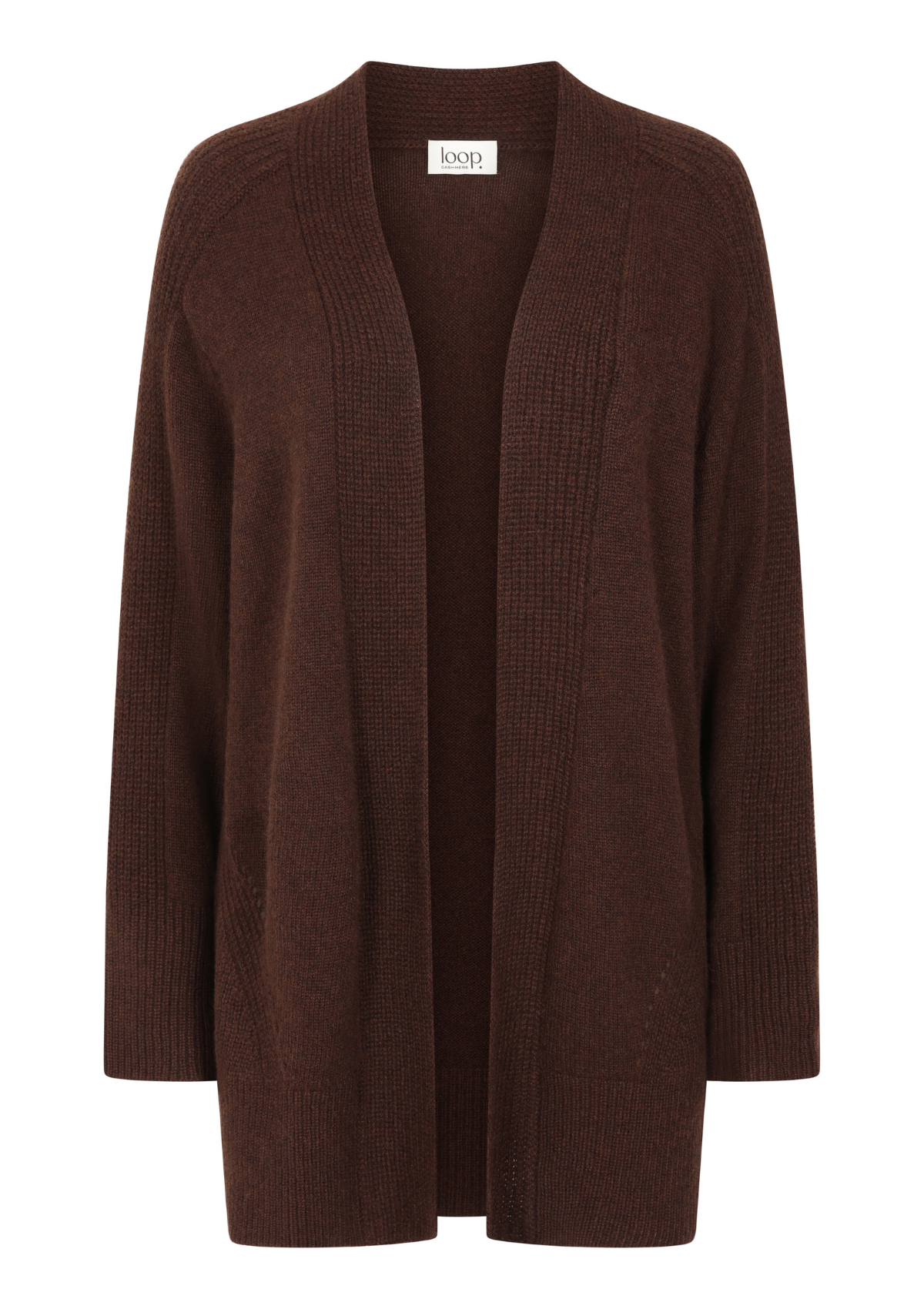 Ribbed Detail Edge to Edge Cardigan in Americano Brown