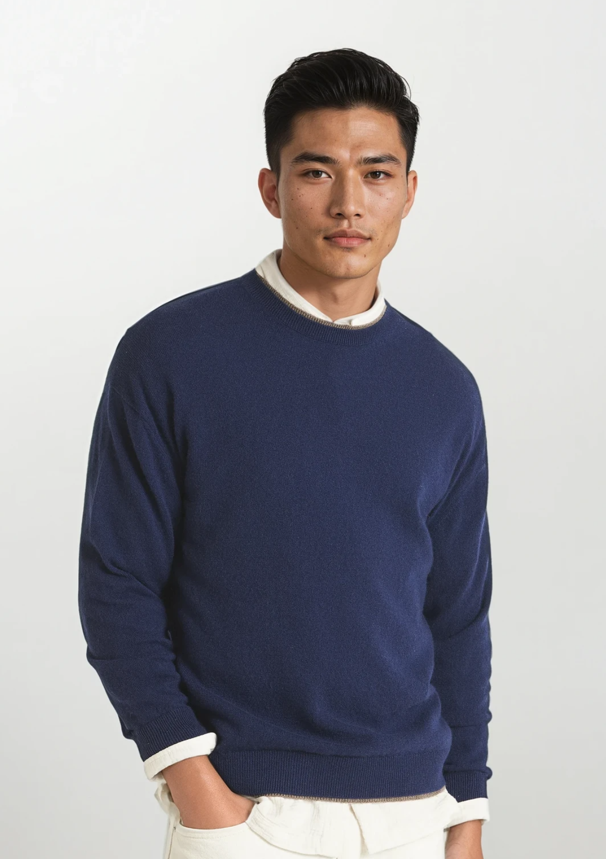 Mens Cashmere Crew Neck Sweater in Midnight Blue