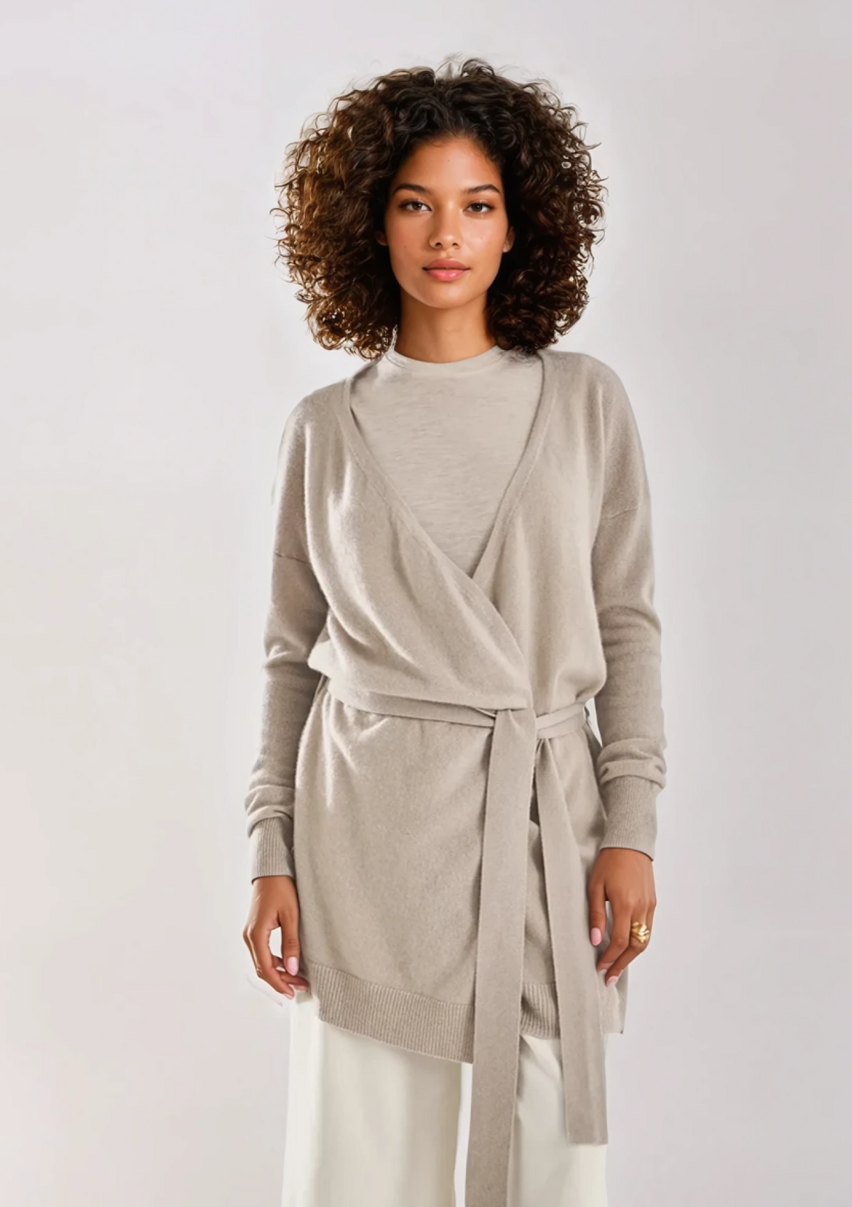 Cashmere Wrap Cardigan in Jute