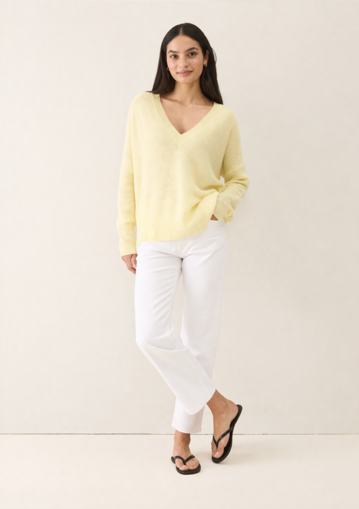 Relaxed Lofty V-Neck Sweater in Lemonade Yellow