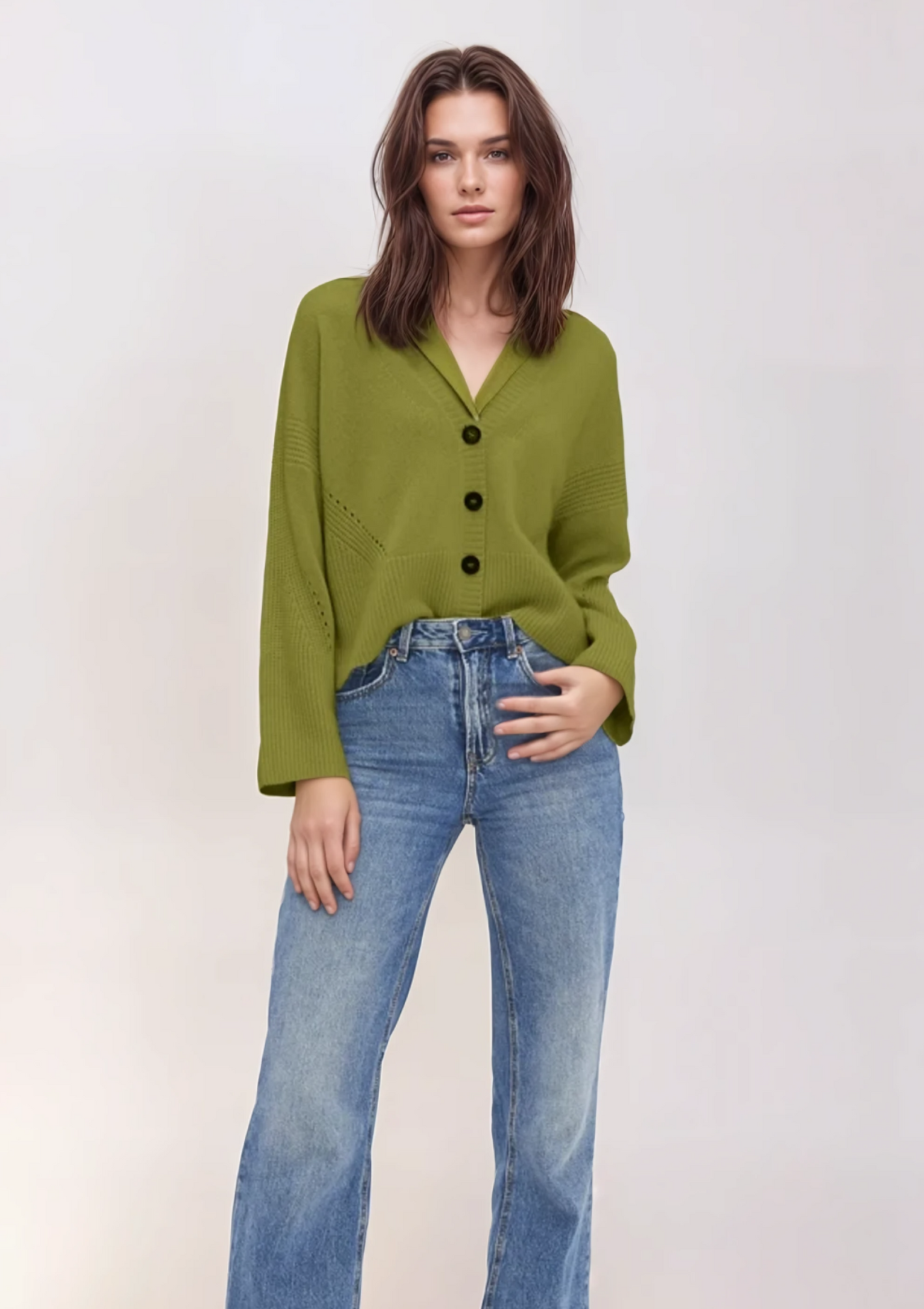 Cashmere Lofty Cardigan in Woodbine Green