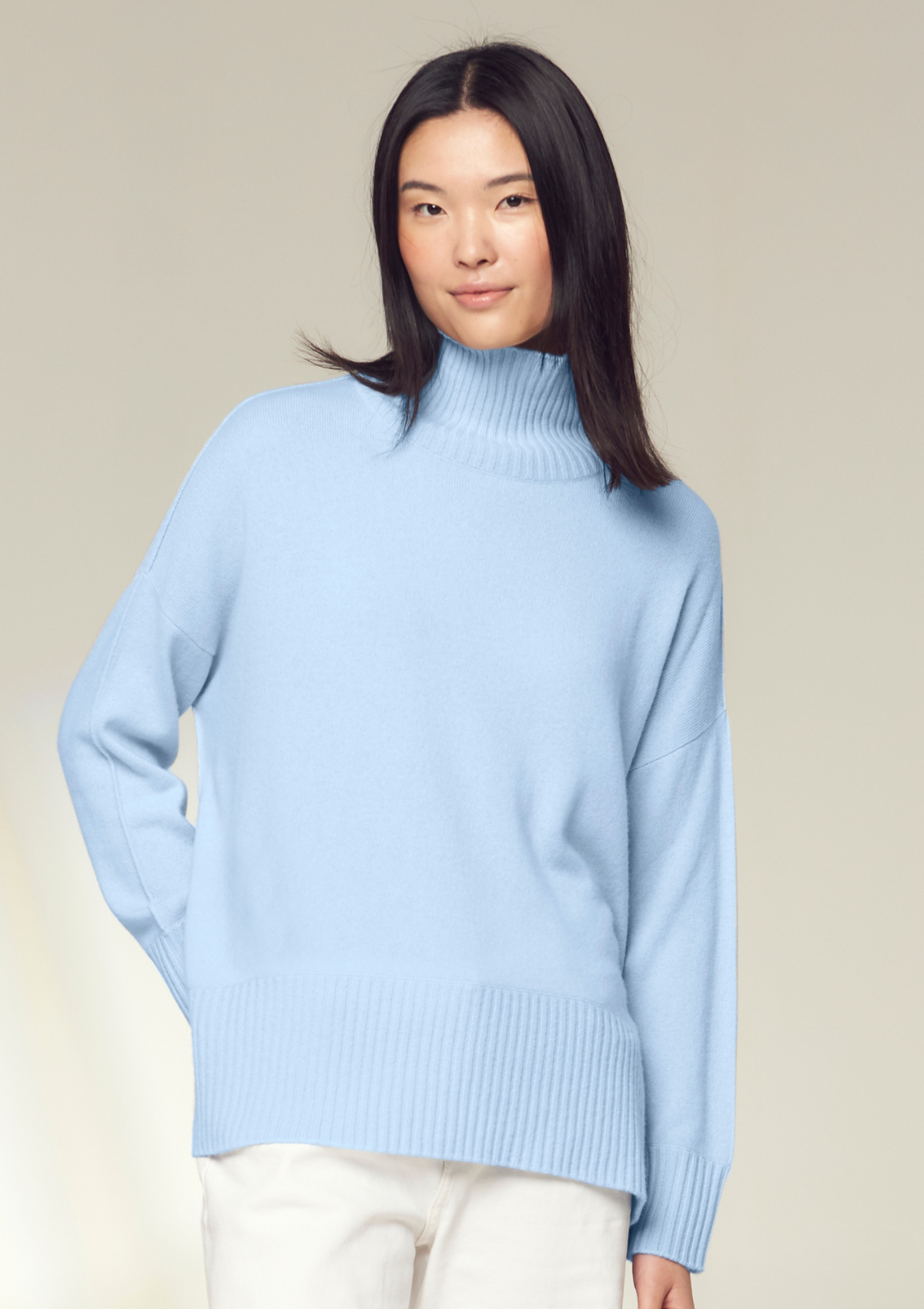 Oversized Cashmere Polo Neck Sweater in Whisper Blue