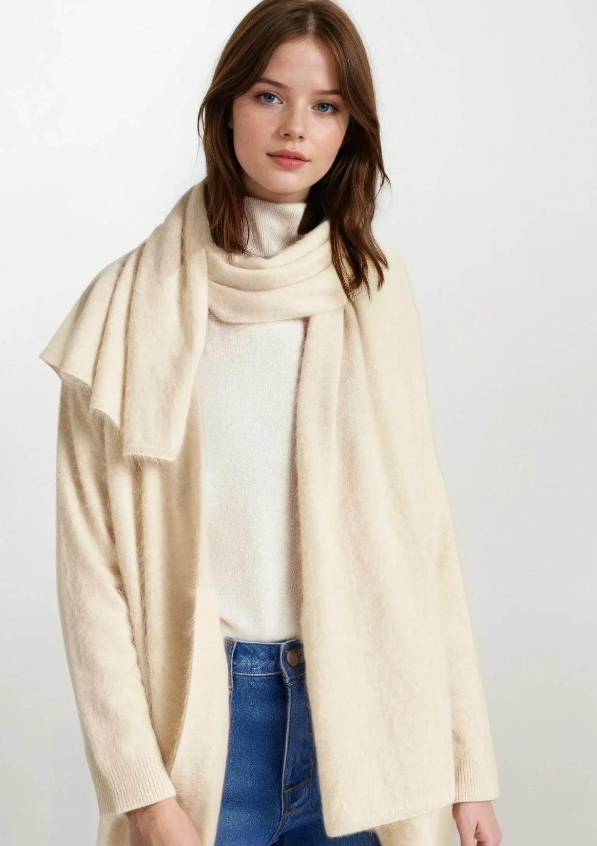 Brushed Cashmere Scarf in Porcelaine White