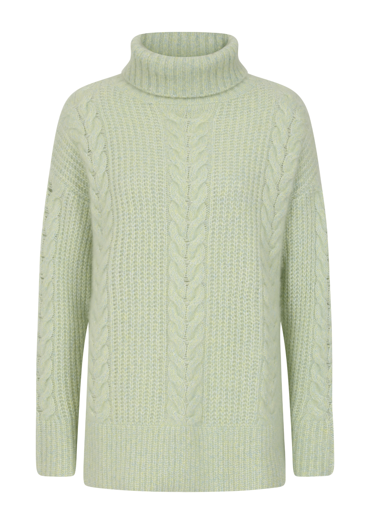 Silk Cashmere Cable Polo Neck Sweater in Pistachio Green