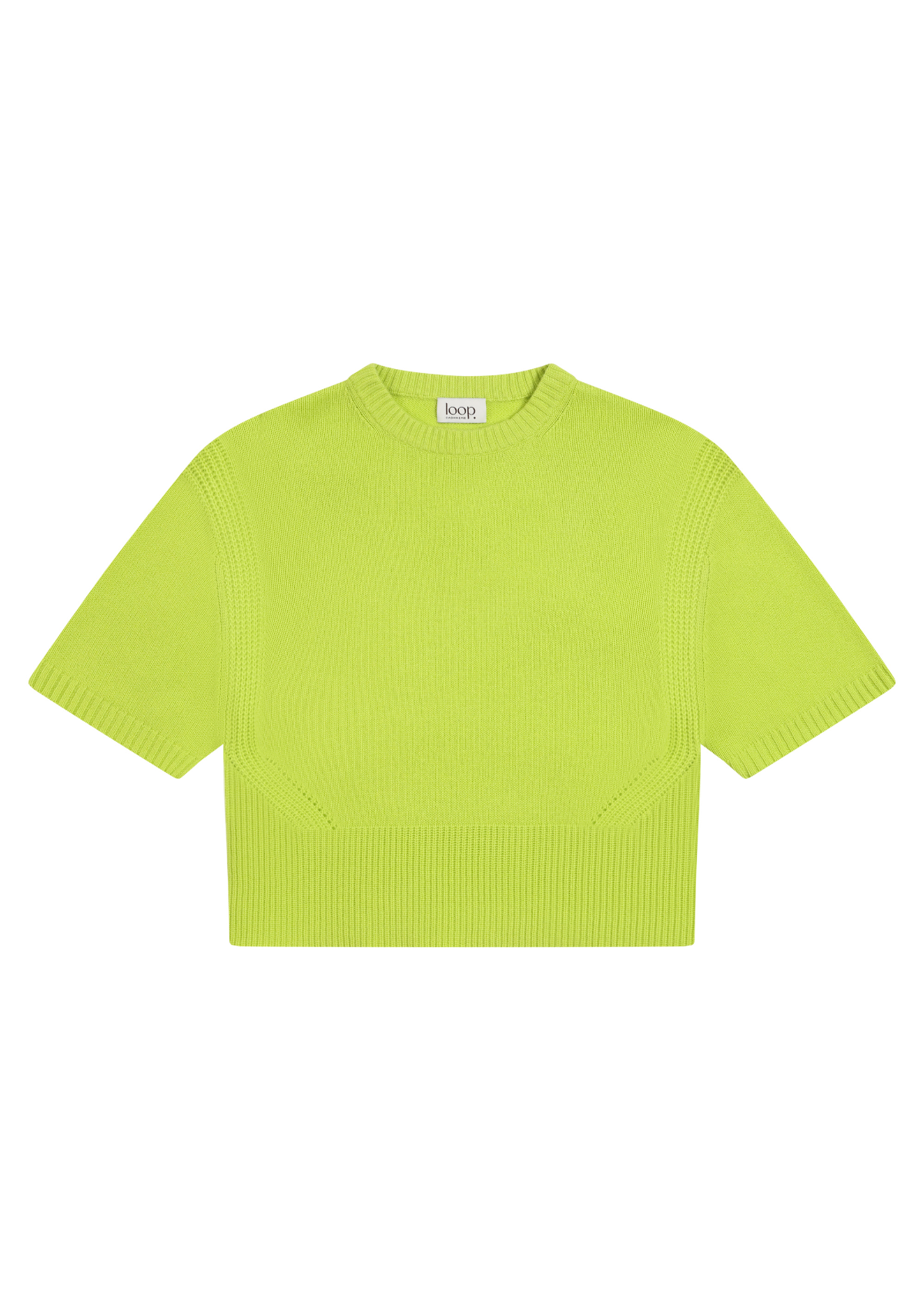 Ribbed Detail Lofty Cashmere Short-Sleeved Sweater in Citrus Green