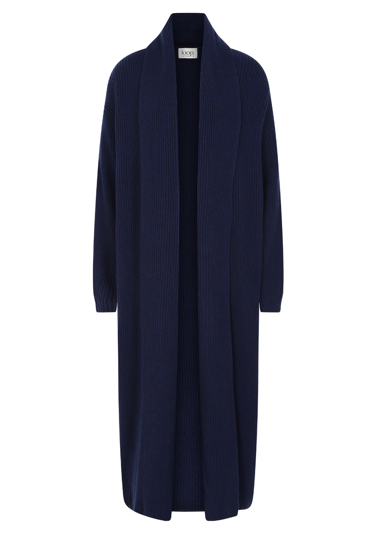 Ribbed Cashmere Coatigan in Midnight Blue