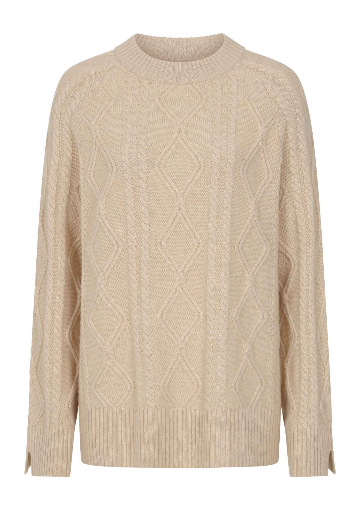 Cashmere Cable Crew Neck Sweater in Natural Beige