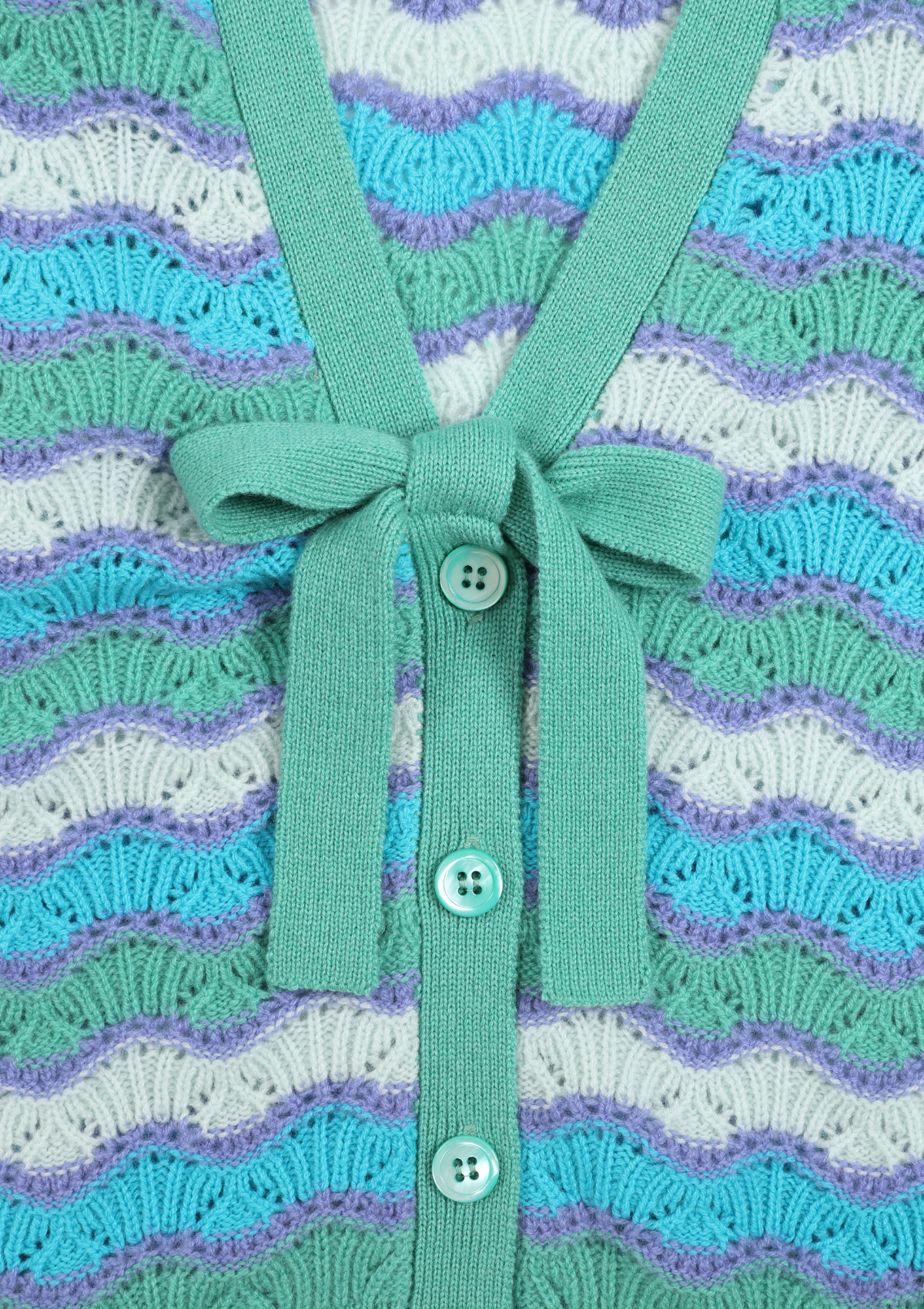 Cashmere Wave Stitch Cardigan in Ocean Blue Stripe