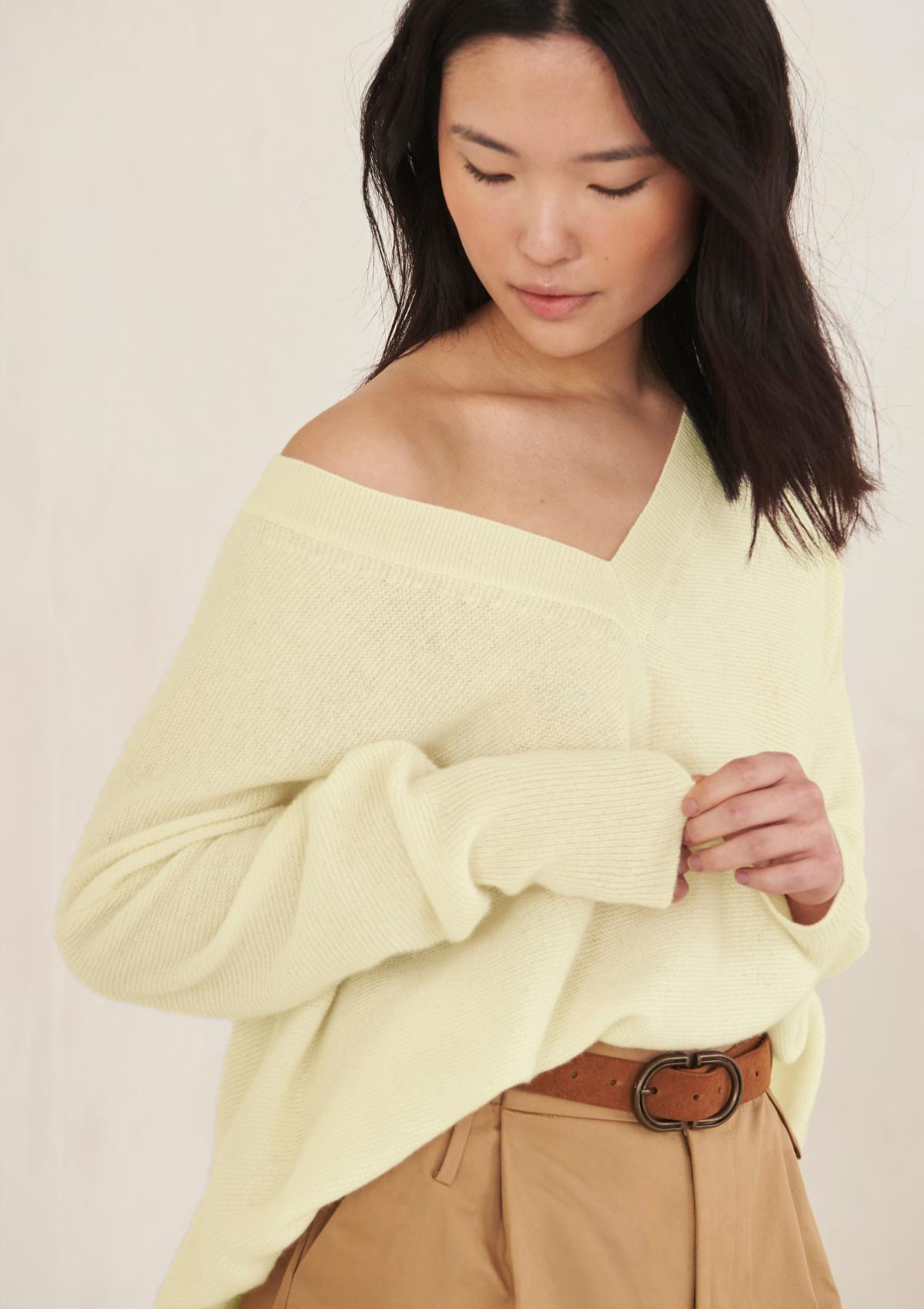 Relaxed Lofty V Neck Sweater in Lemonade