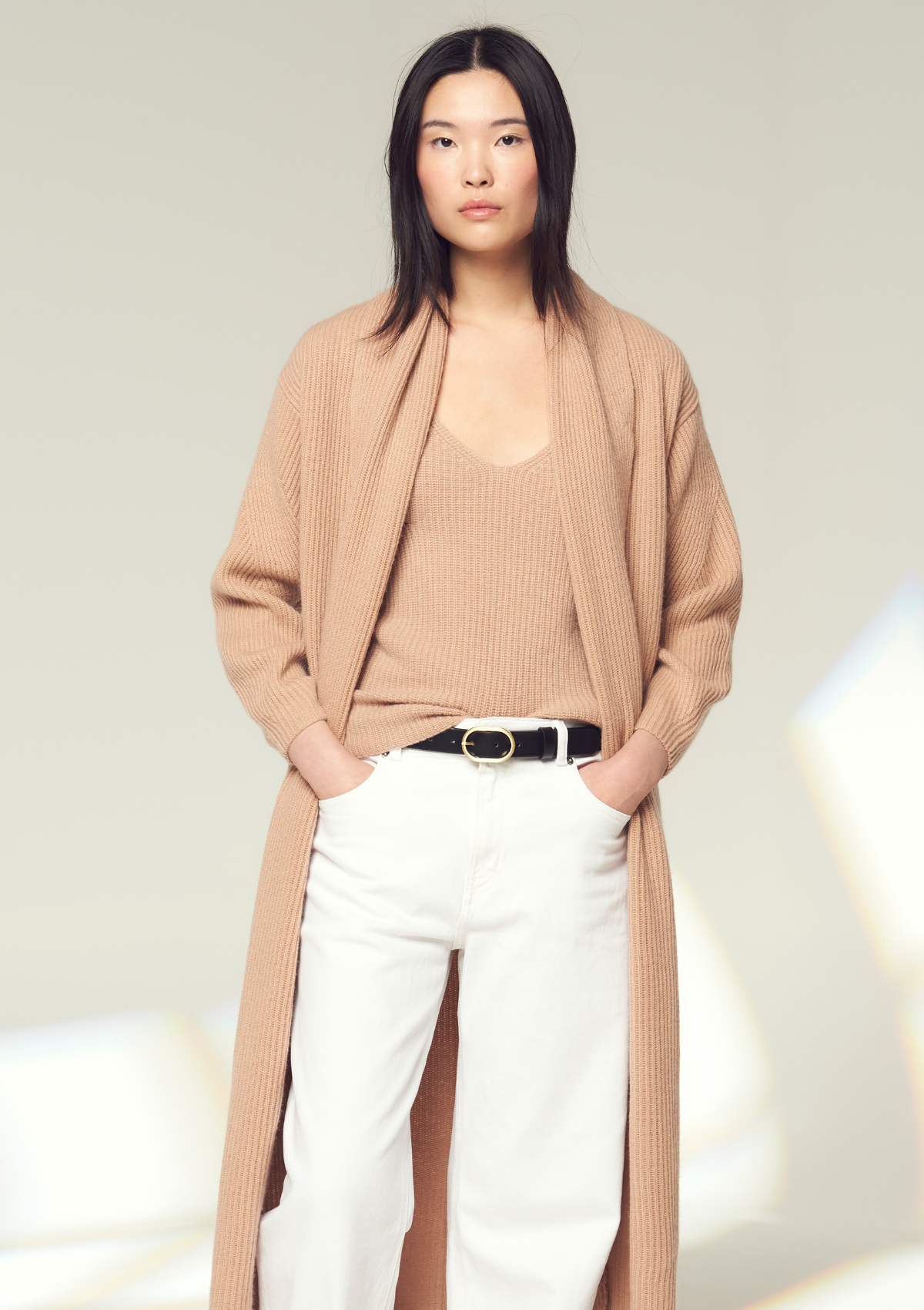 Ribbed Cashmere Coatigan in Toffee