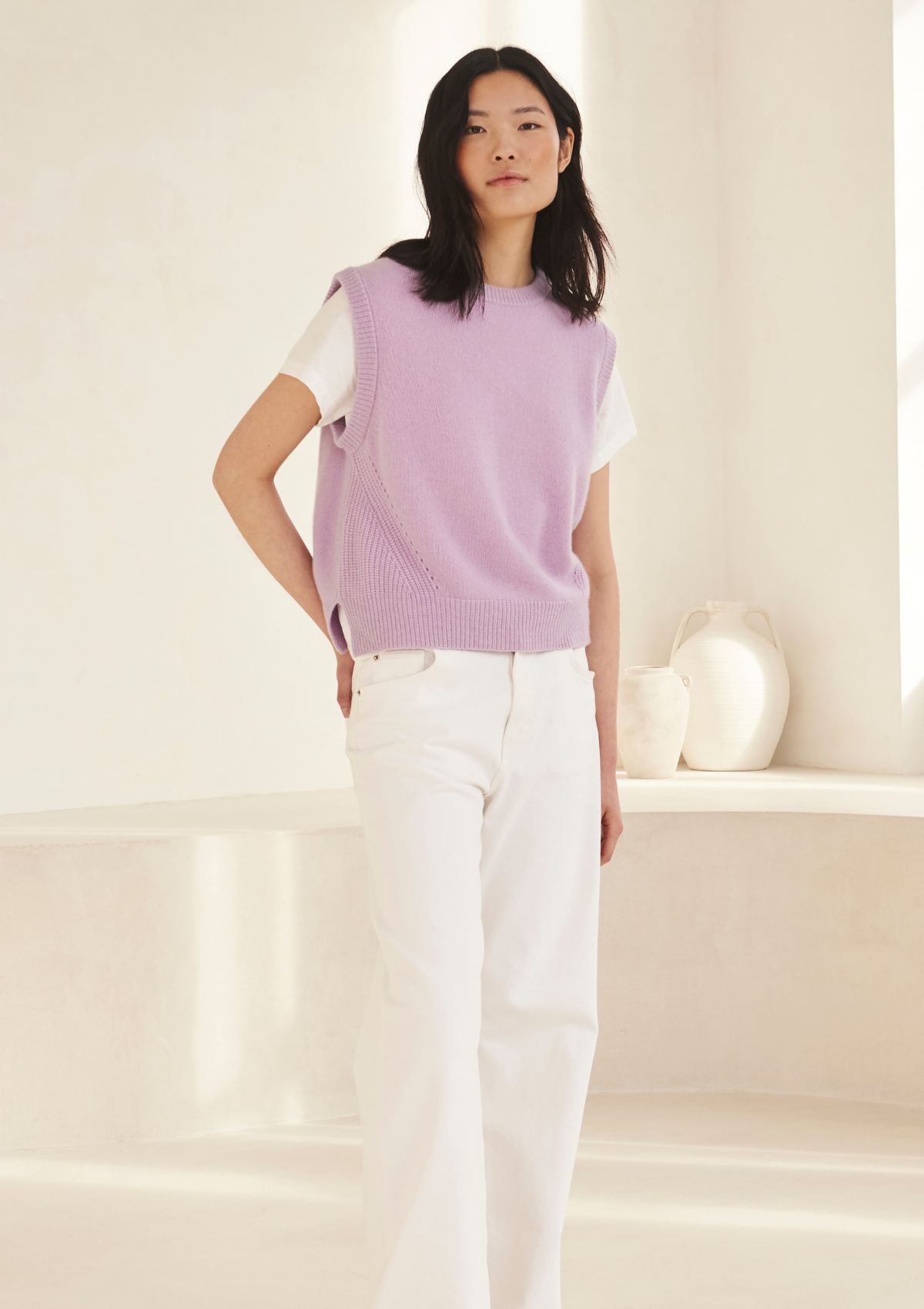 Ribbed Detail Lofty Cashmere Tank in Lilac