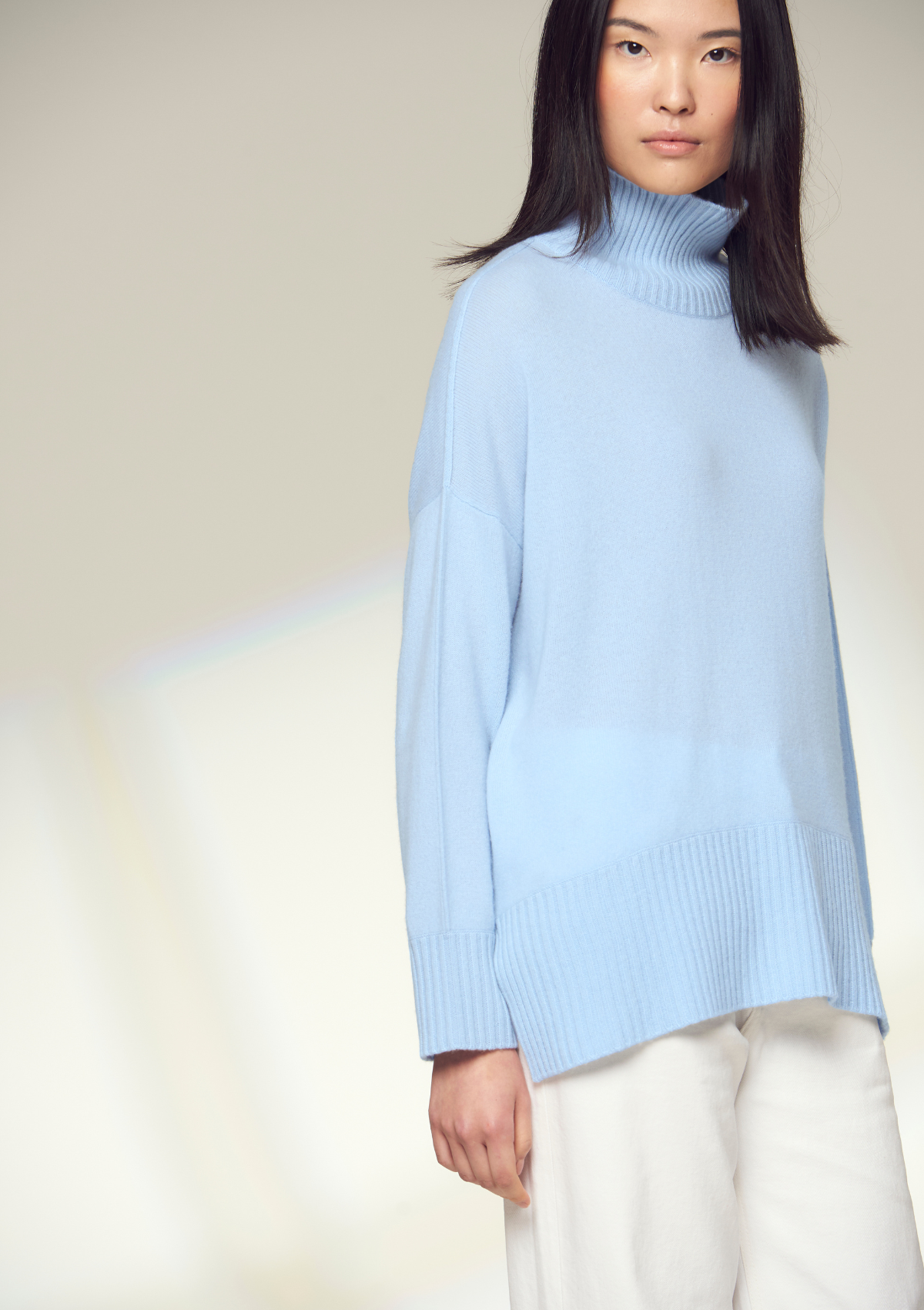Oversized Cashmere Polo Neck Sweater in Whisper Blue