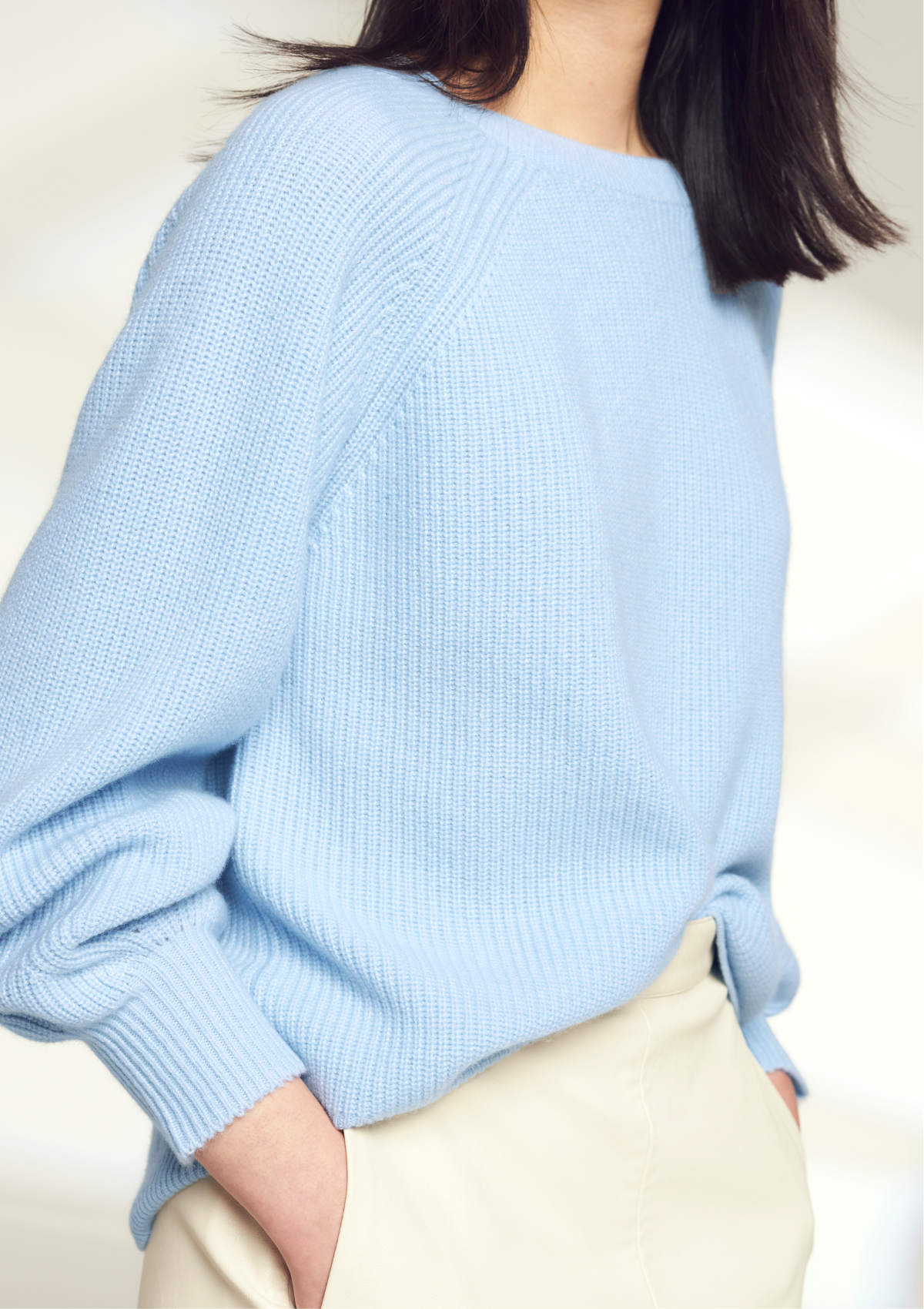 Cashmere Tie Back Sweater in Sky Blue