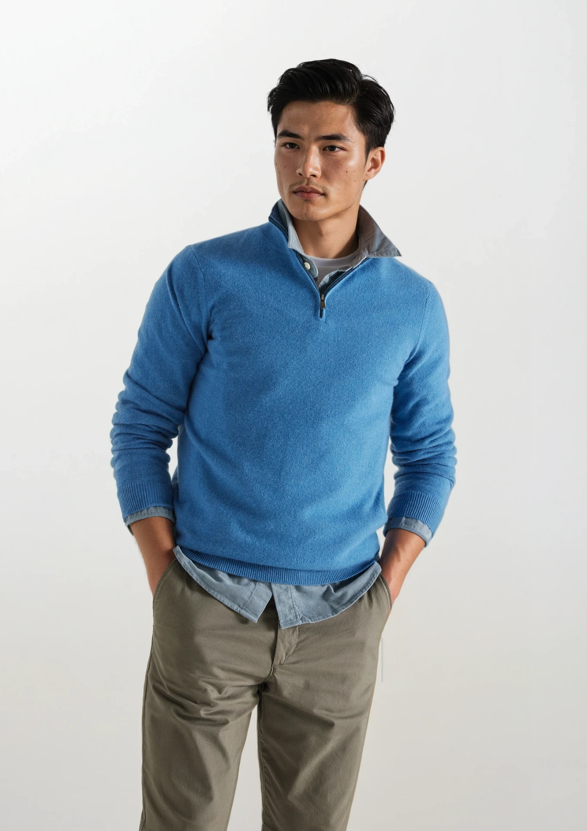 Mens Cashmere Half Zip Sweater in Marina Blue
