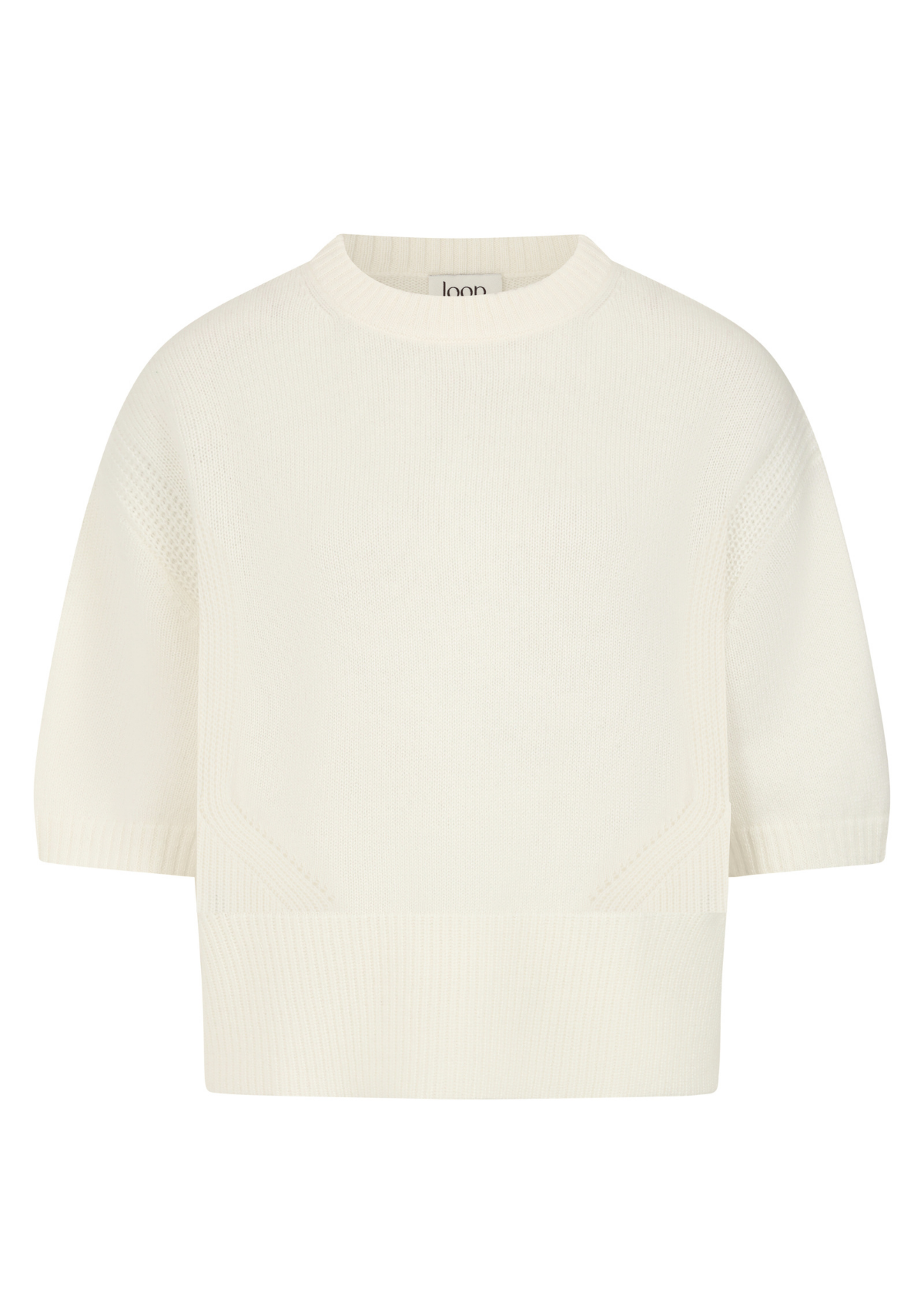 Ribbed Detail Lofty Cashmere Short-Sleeved Sweater in Snow White