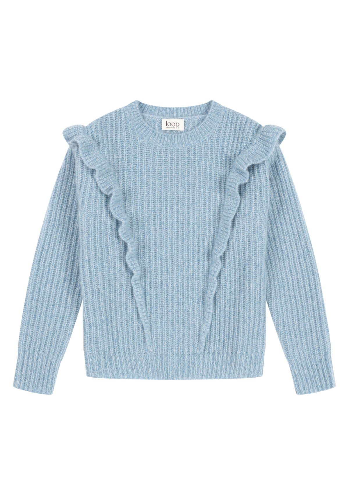 Silk & Cashmere Frilled Sweater in Frosty Blue