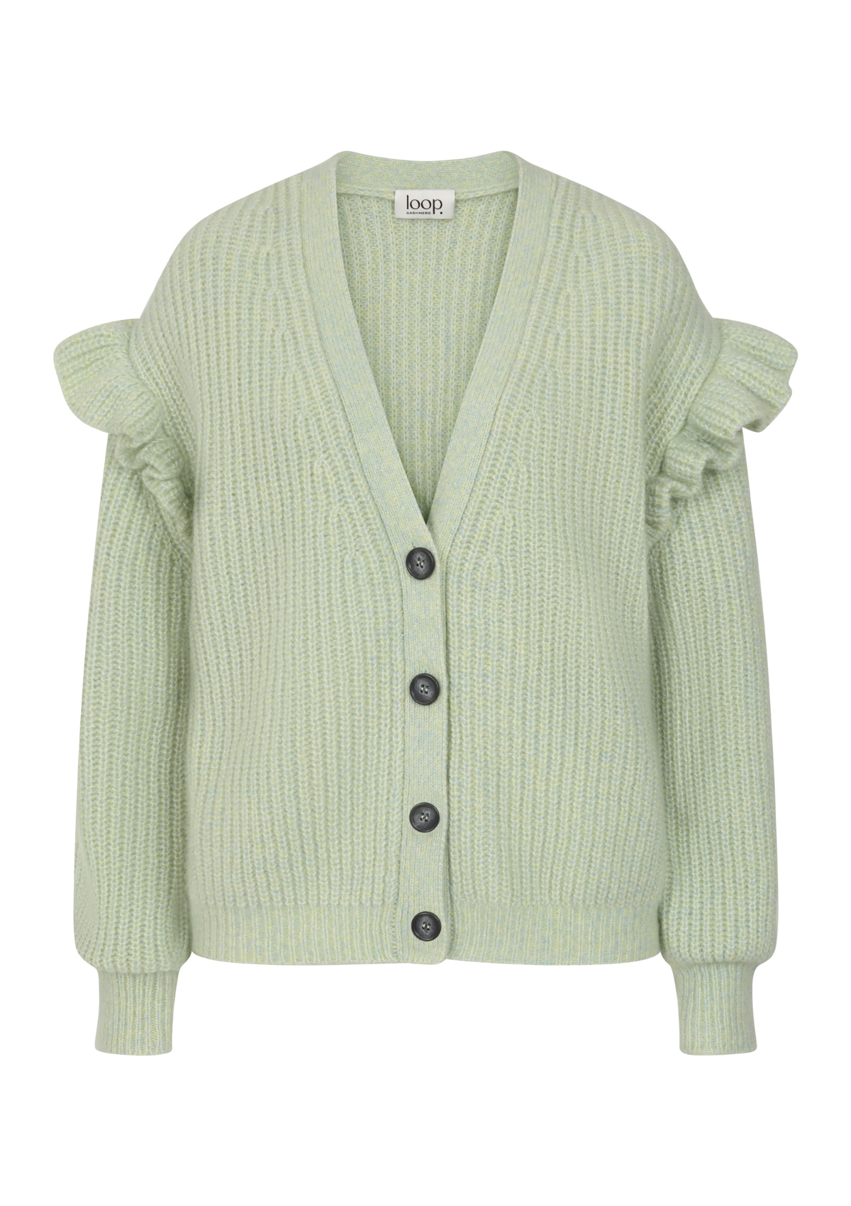 Silk & Cashmere Frilled Cardigan in Tannin Green