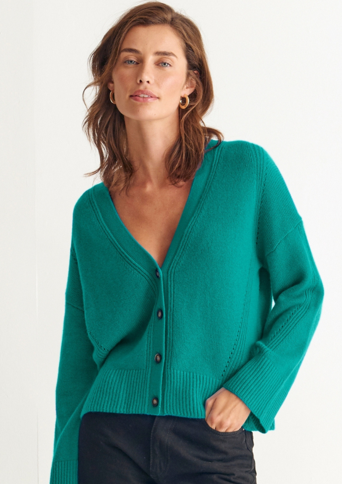 Lofty Cashmere Cardigan in Emerald Green