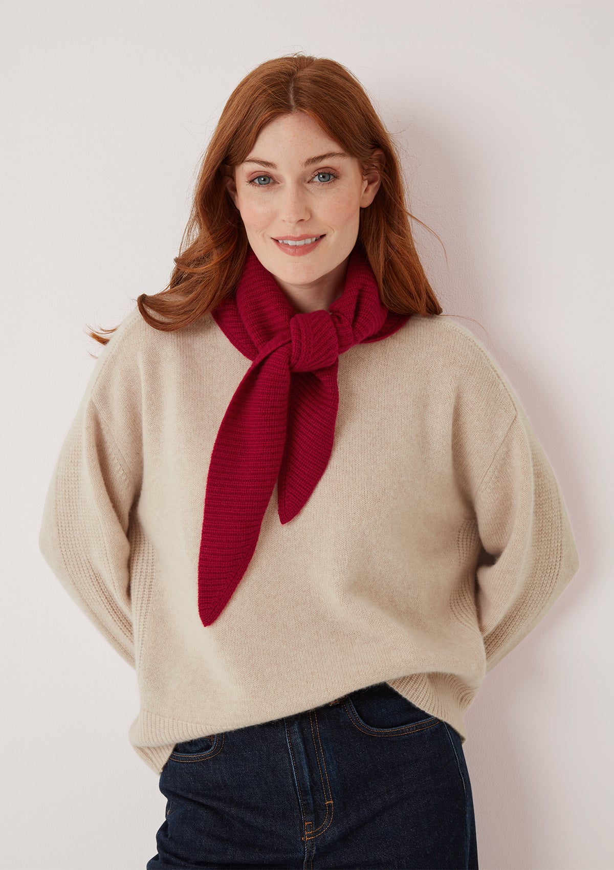 Cashmere Triangle Scarf in Garnet Red