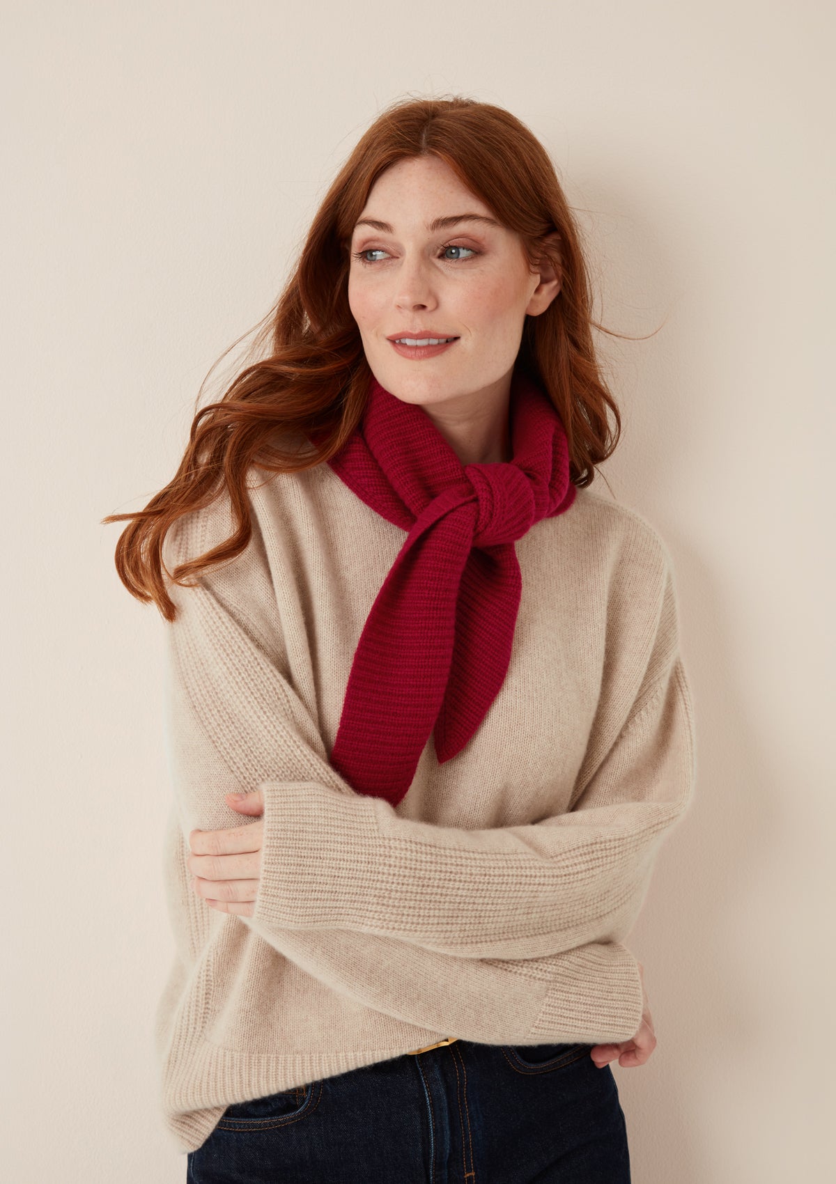 Cashmere Triangle Scarf in Garnet Red