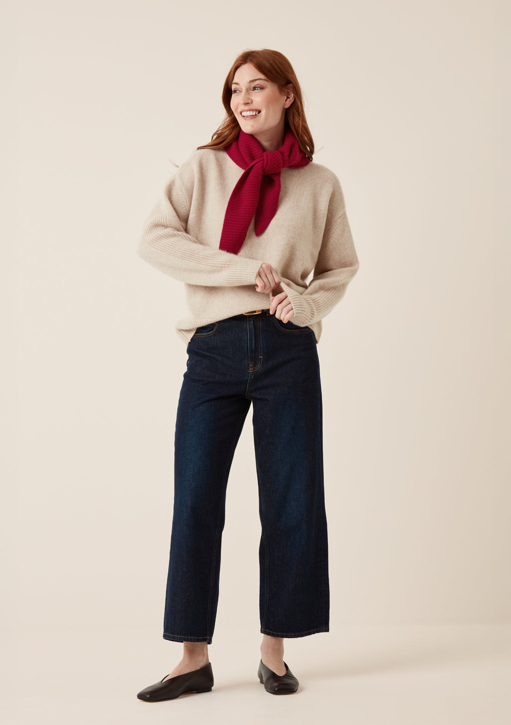 Longline Crew Neck Sweater Wheat