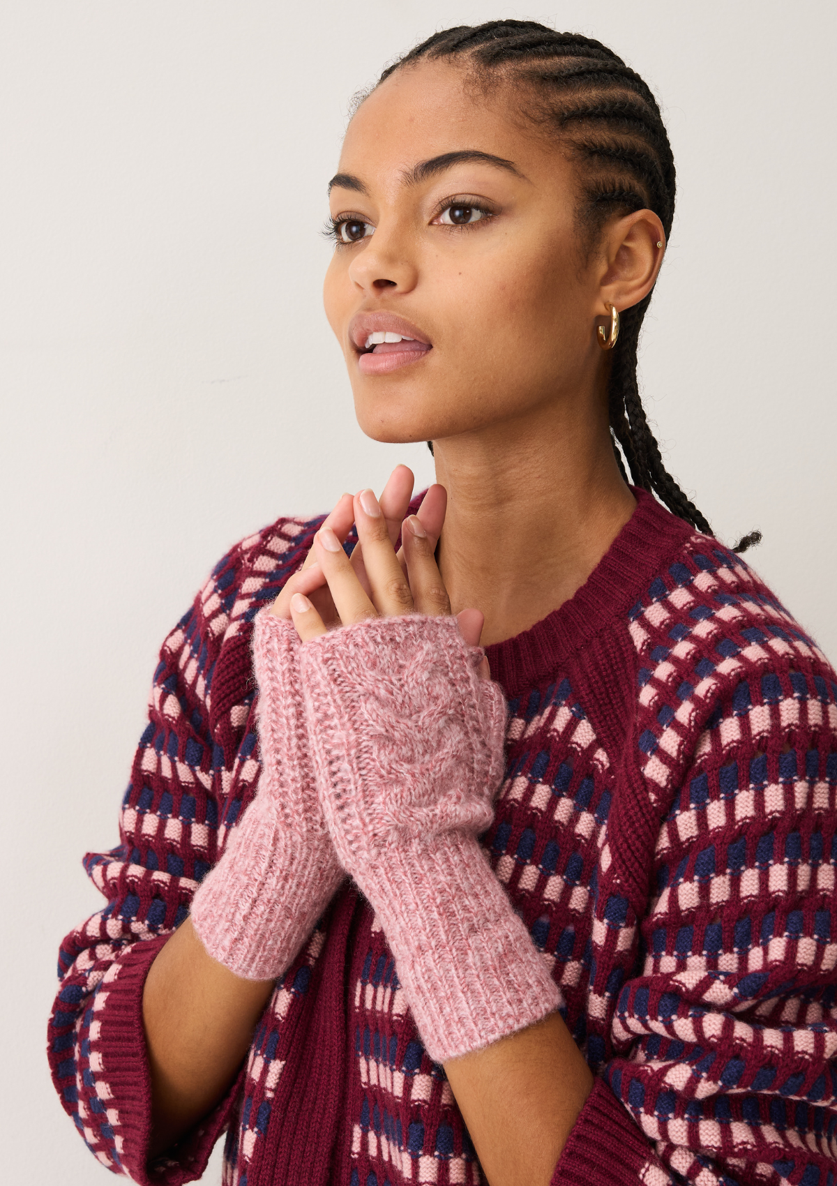 Silk & Cashmere Cable Mitt in Sugary Pink