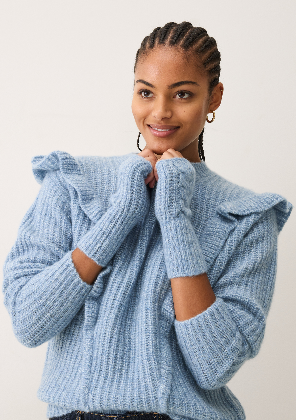 Silk & Cashmere Cable Mitt in Frosty Blue