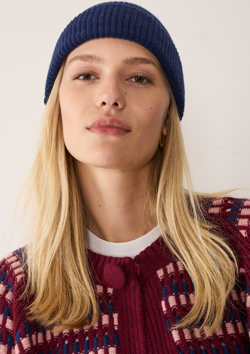 Women's Infinity Wool/Cashmere Beanie - Dark Blue