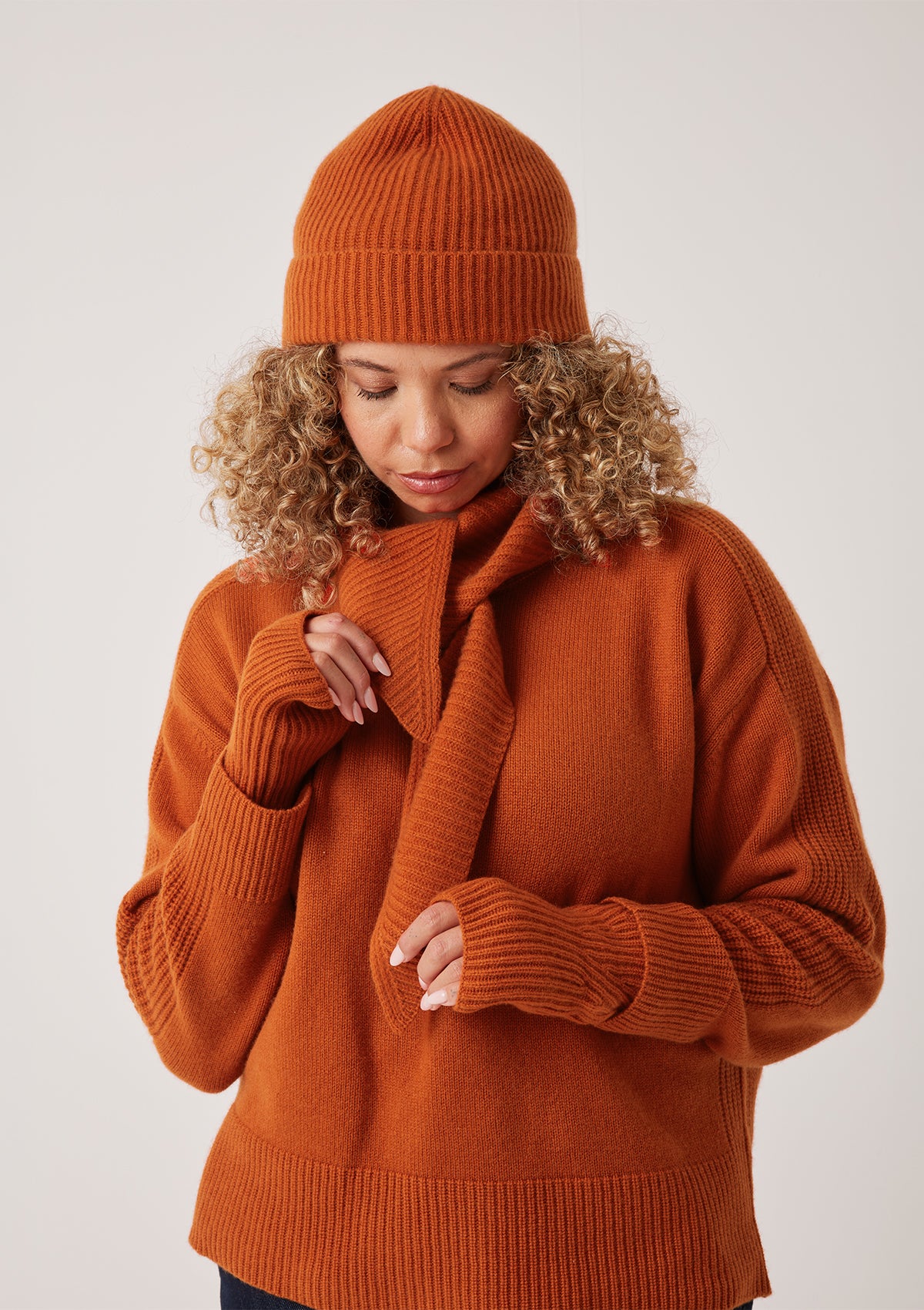 New Cashmere Beanie in Marmalade Orange